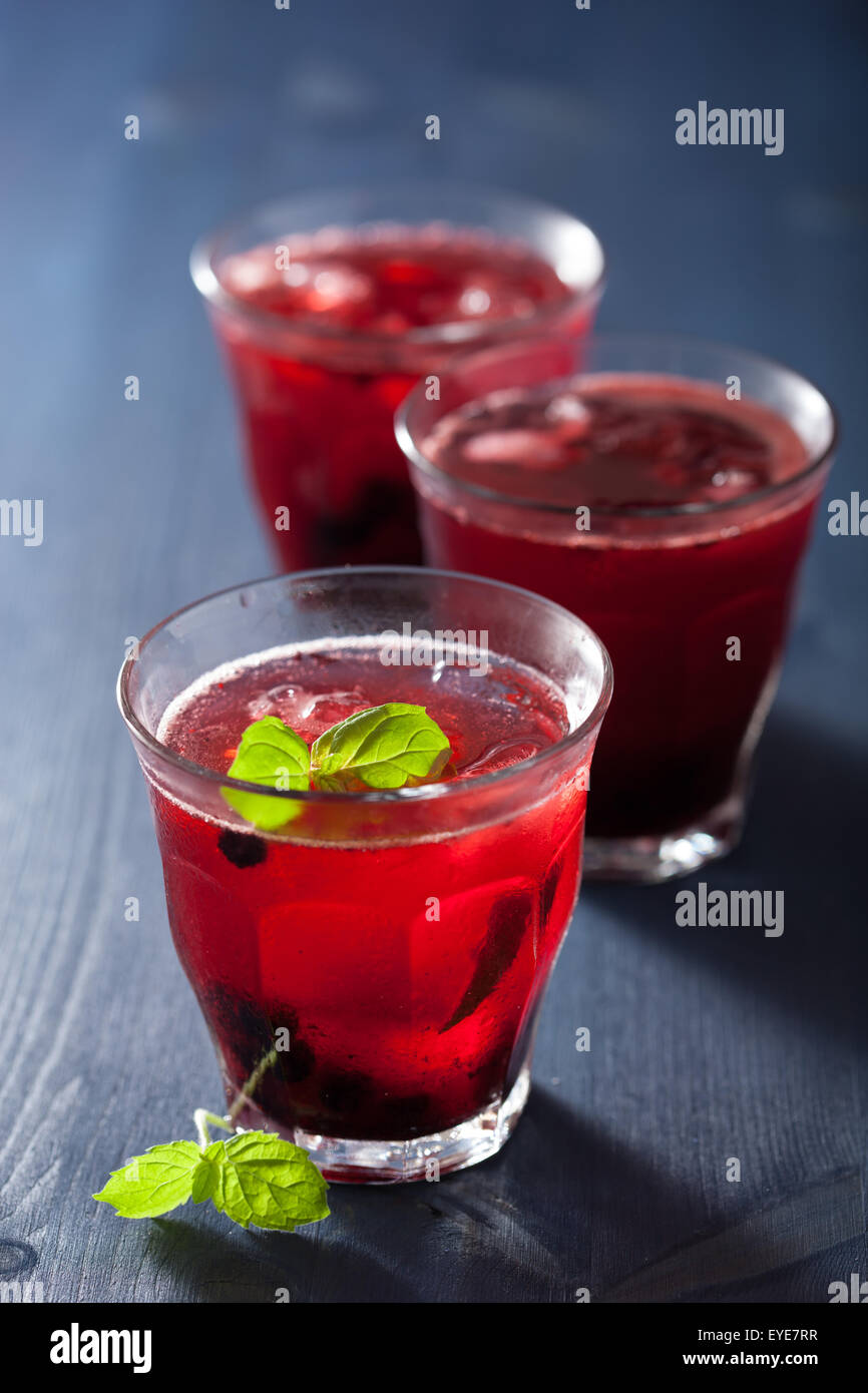 Boisson rafraîchissante avec de la chaux et de bleuets à la menthe Banque D'Images