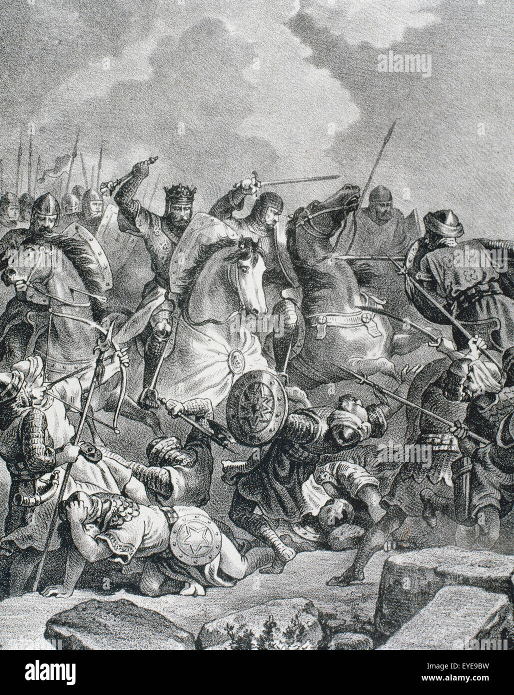 Histoire de l'Espagne. Bataille de la Rivière Salado (30 octobre 1340). Gravure, 19ème siècle. Banque D'Images