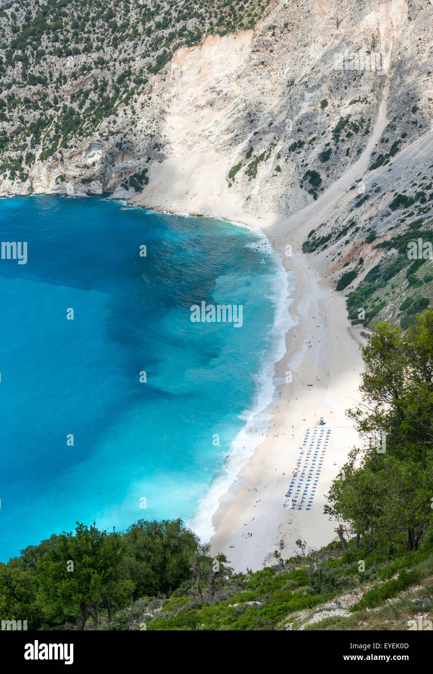 Plage de Myrtos, l'île de Céphalonie, Mer Ionienne, Grèce Banque D'Images