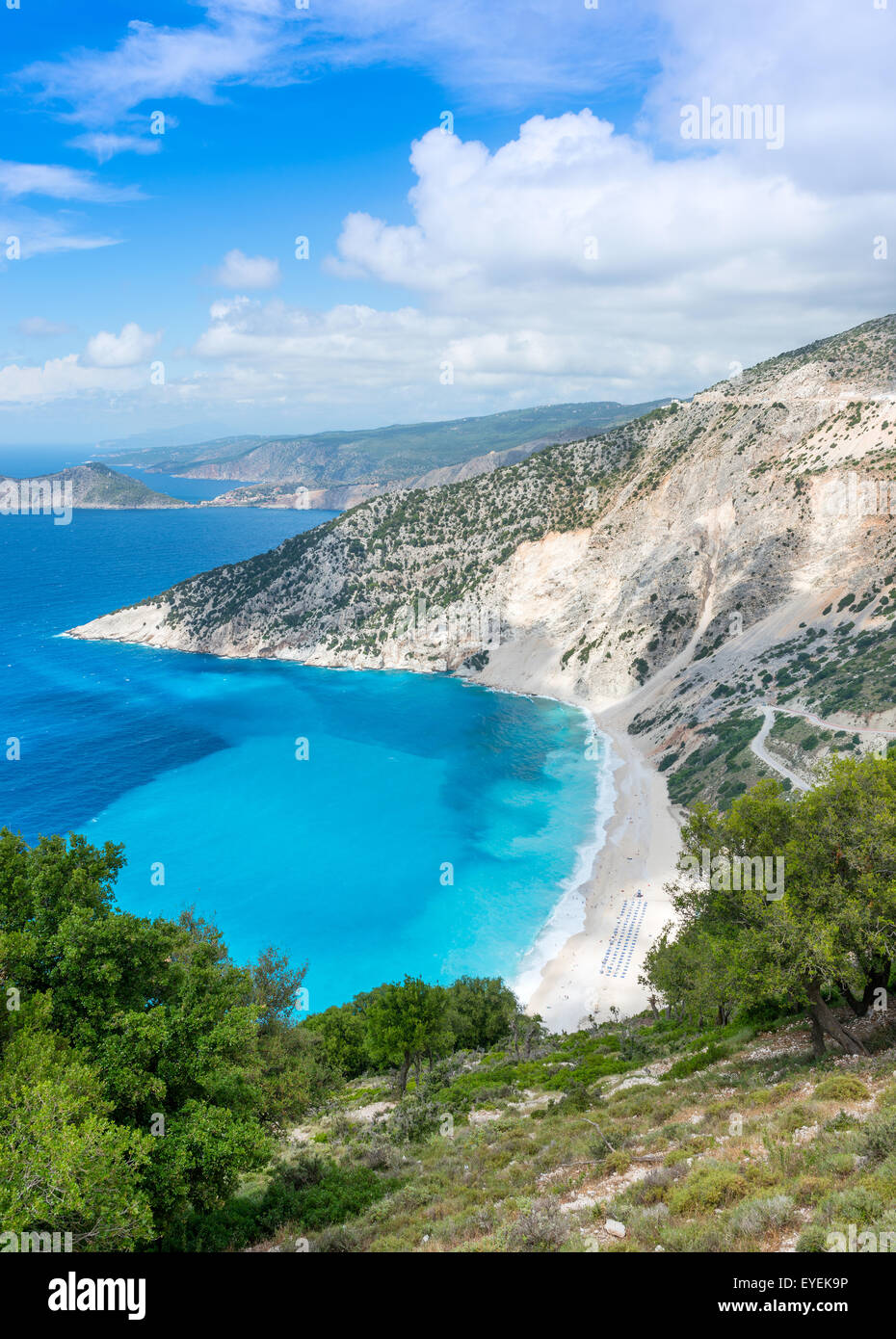 Plage de Myrtos, l'île de Céphalonie, Mer Ionienne, Grèce Banque D'Images