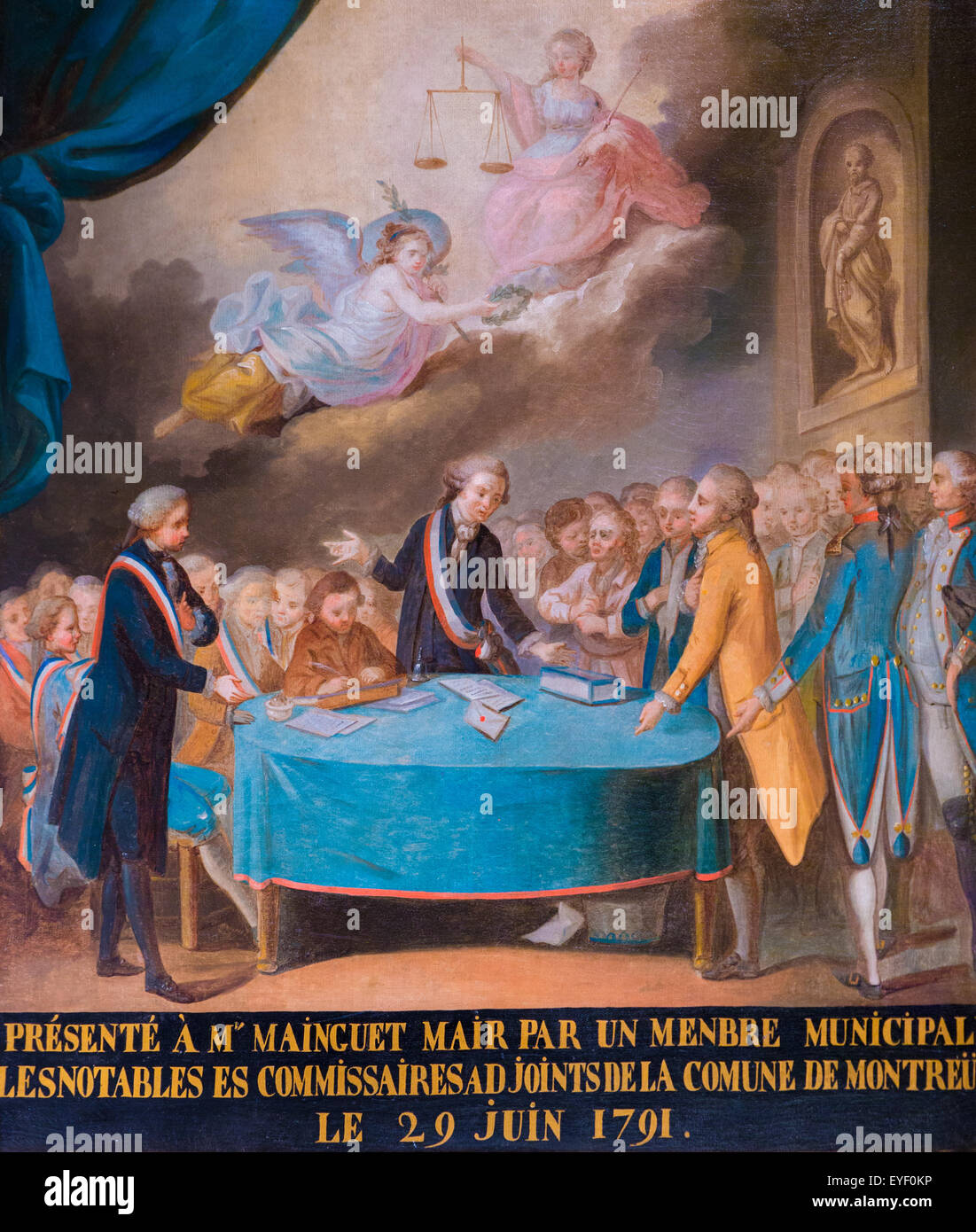 De rendre hommage à son Maire Municipalité Montreuil Mainguet en Juin 29, 1791 07/12/2013 - 18e siècle Collection Banque D'Images