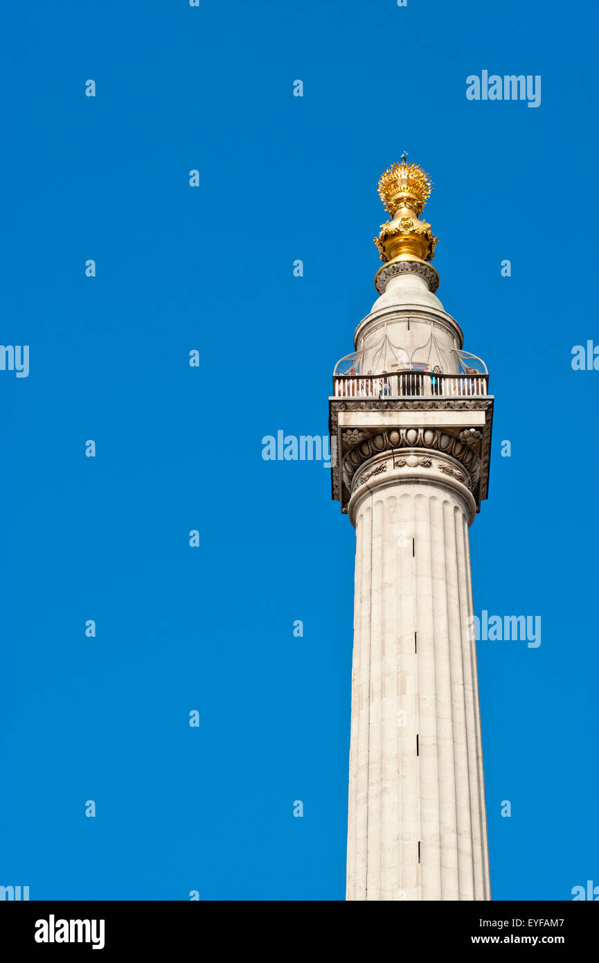 Monument au Grand Incendie de Londres, 202 ft de haut colonne dorique romain en pierre marquant l'emplacement où le feu a démarré, London, UK Banque D'Images