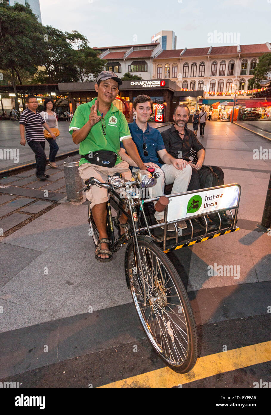 En Trishaw, au centre-ville de Singapour. Banque D'Images