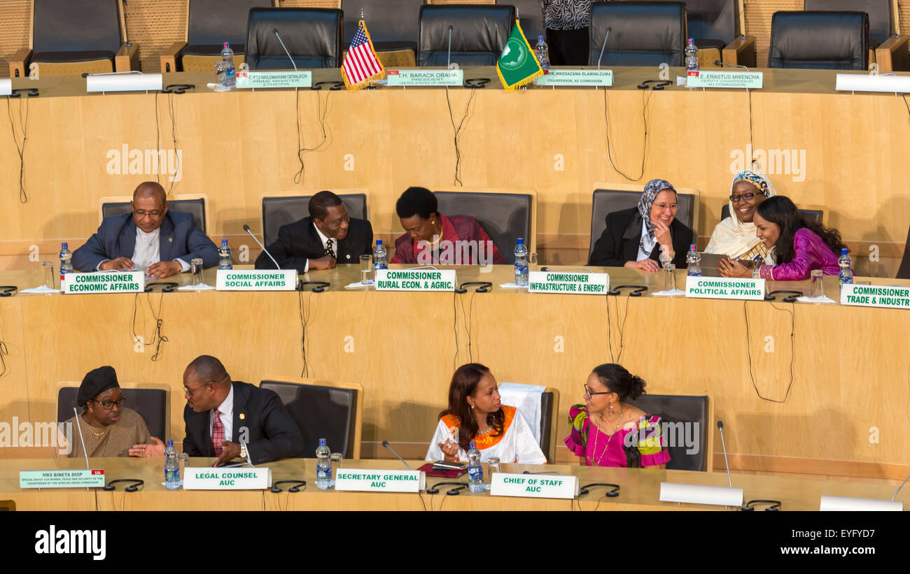 Addis Abeba, Ethiopie. 28 juillet, 2015. Les commissaires et les délégués de haut niveau de la Commission de l'Union africaine en attendant l'arrivée du président Obama le 28 juillet 2015, au centre de conférence de l'UA à Addis-Abeba, Ethiopie. Crédit : Dereje Belachew/Alamy Live News Banque D'Images