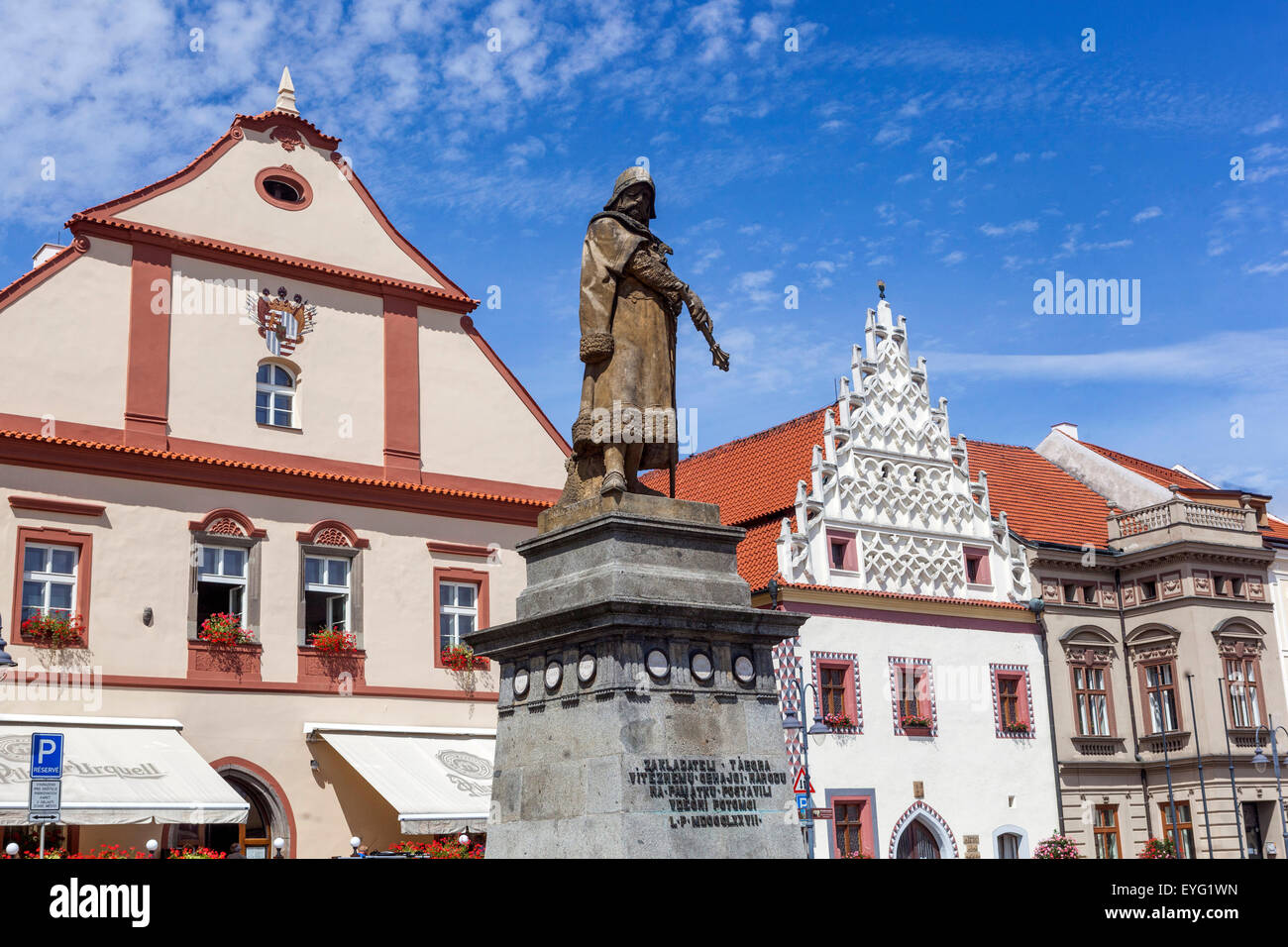 La statue de Jan Zizka sur place principale Tabor République Tchèque Banque D'Images