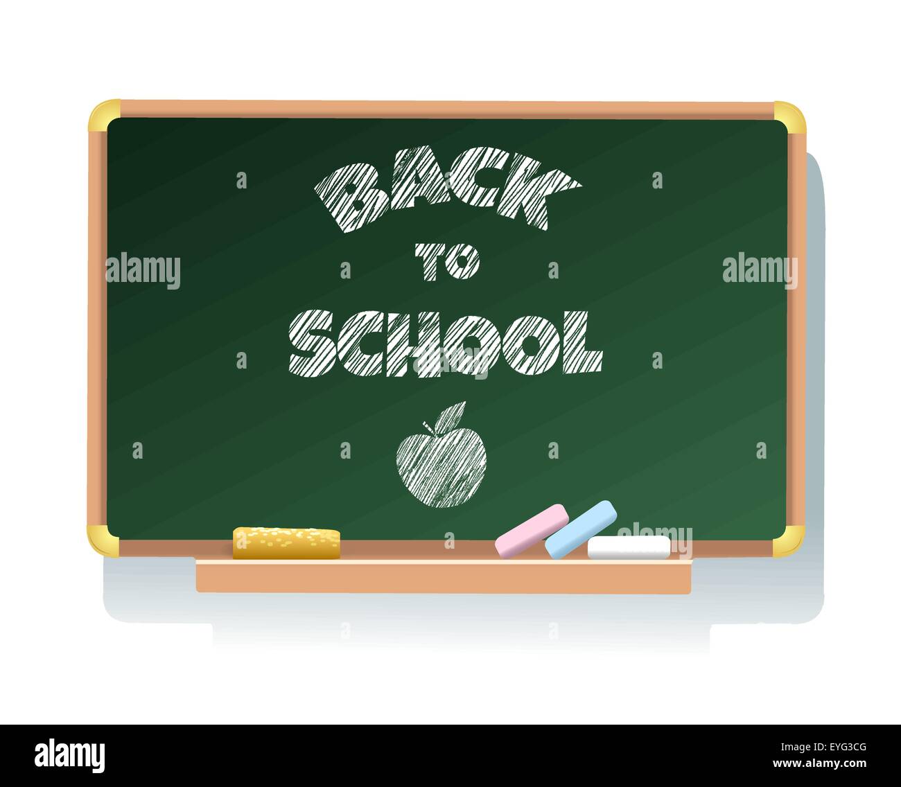 Tableau de classe avec lettrage Retour à l'école et signe d'Apple. Illustration de Vecteur
