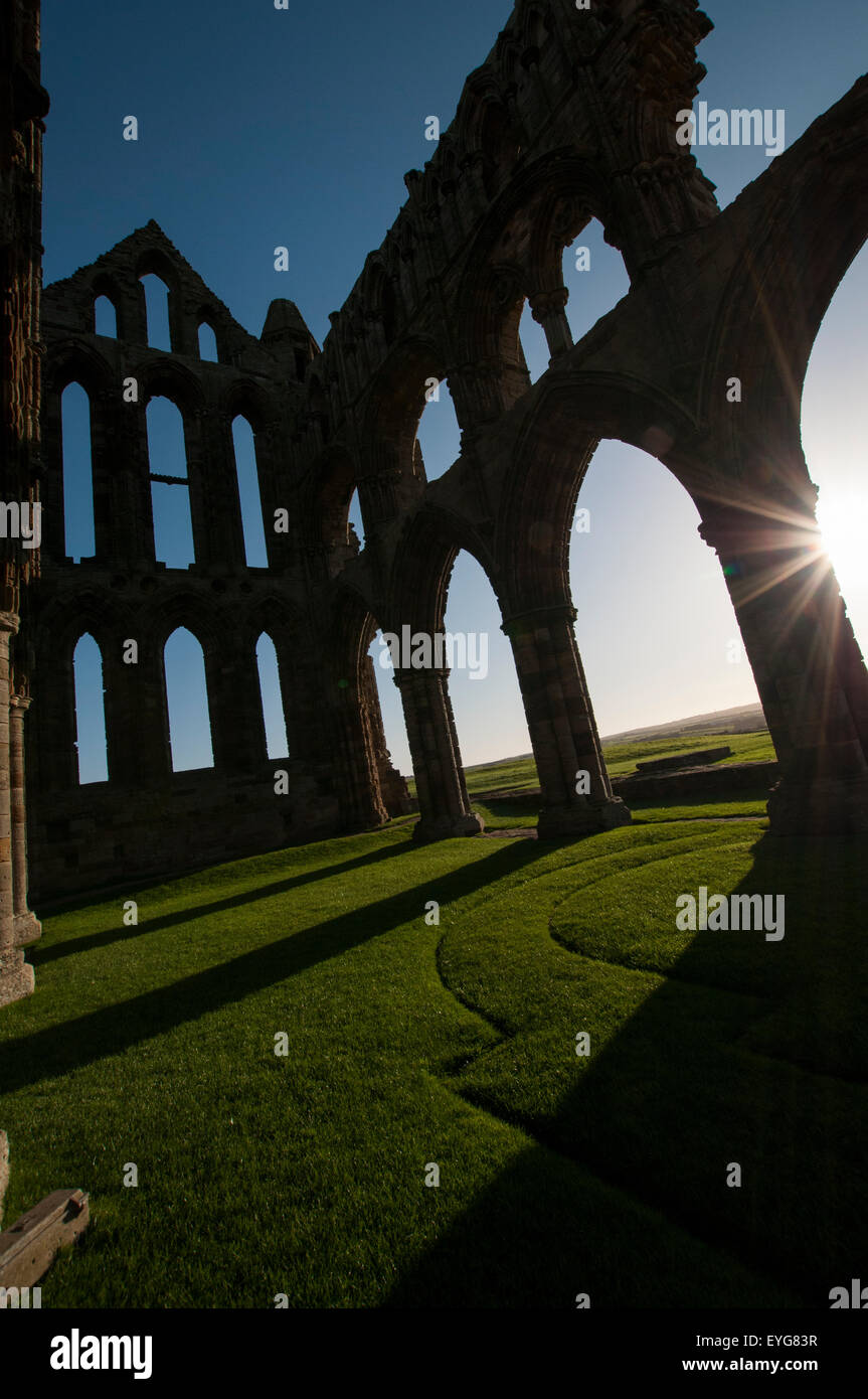 Au début de l'hiver la lumière du matin dans les ruines de l'abbaye de Whitby, North Yorkshire Angleterre UK Banque D'Images