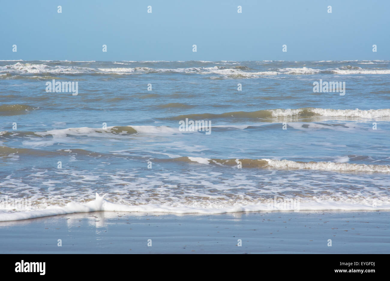 De vagues se brisant sur une plage de sable Banque D'Images