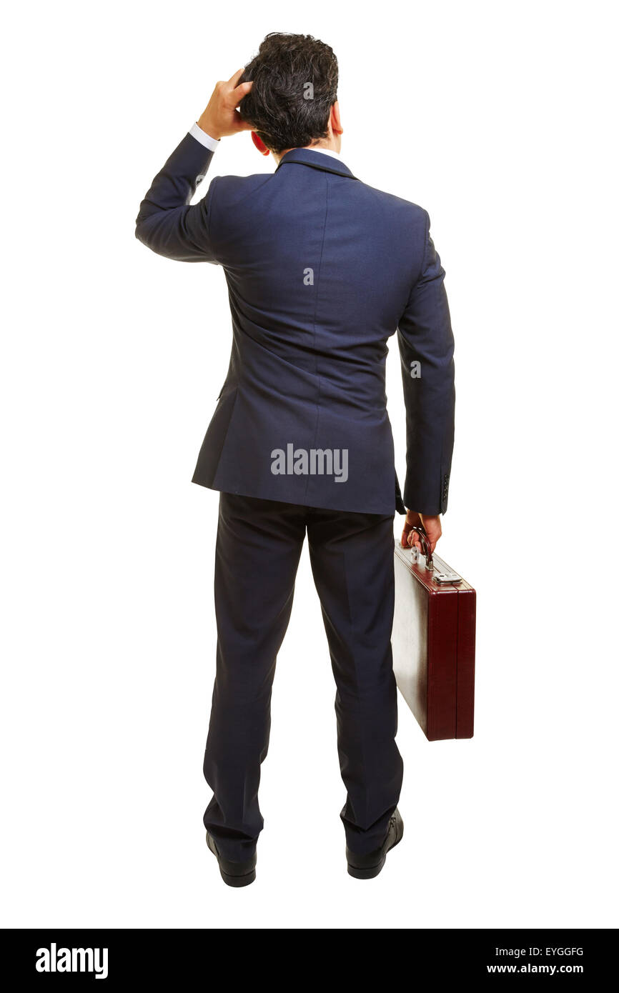 Pensive business manager de derrière et serviette à la main Banque D'Images