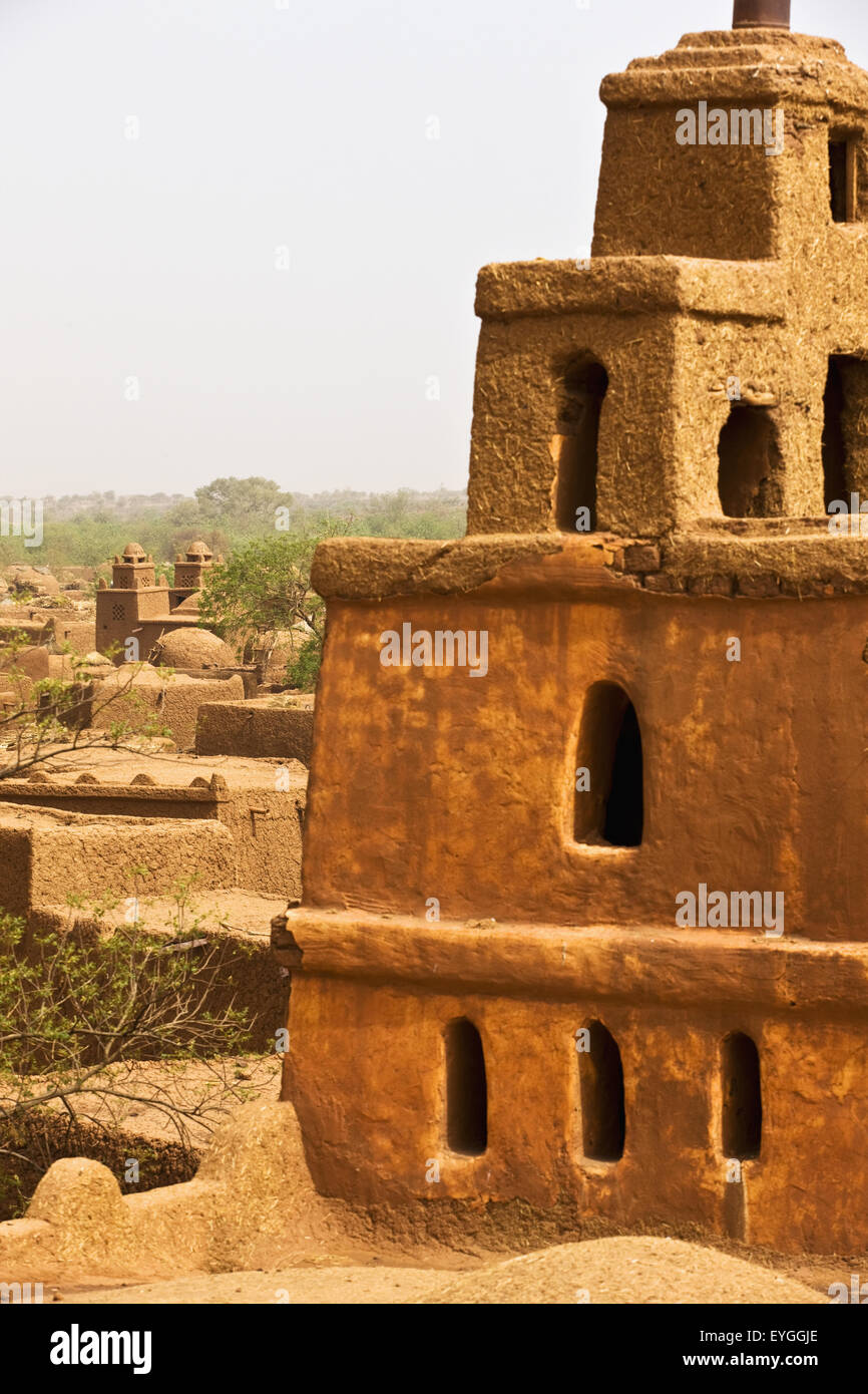 Au Niger, le Centre du Niger, Tahoa, région de brique de boue ; mosquée traditionnelle Village Yaama Banque D'Images