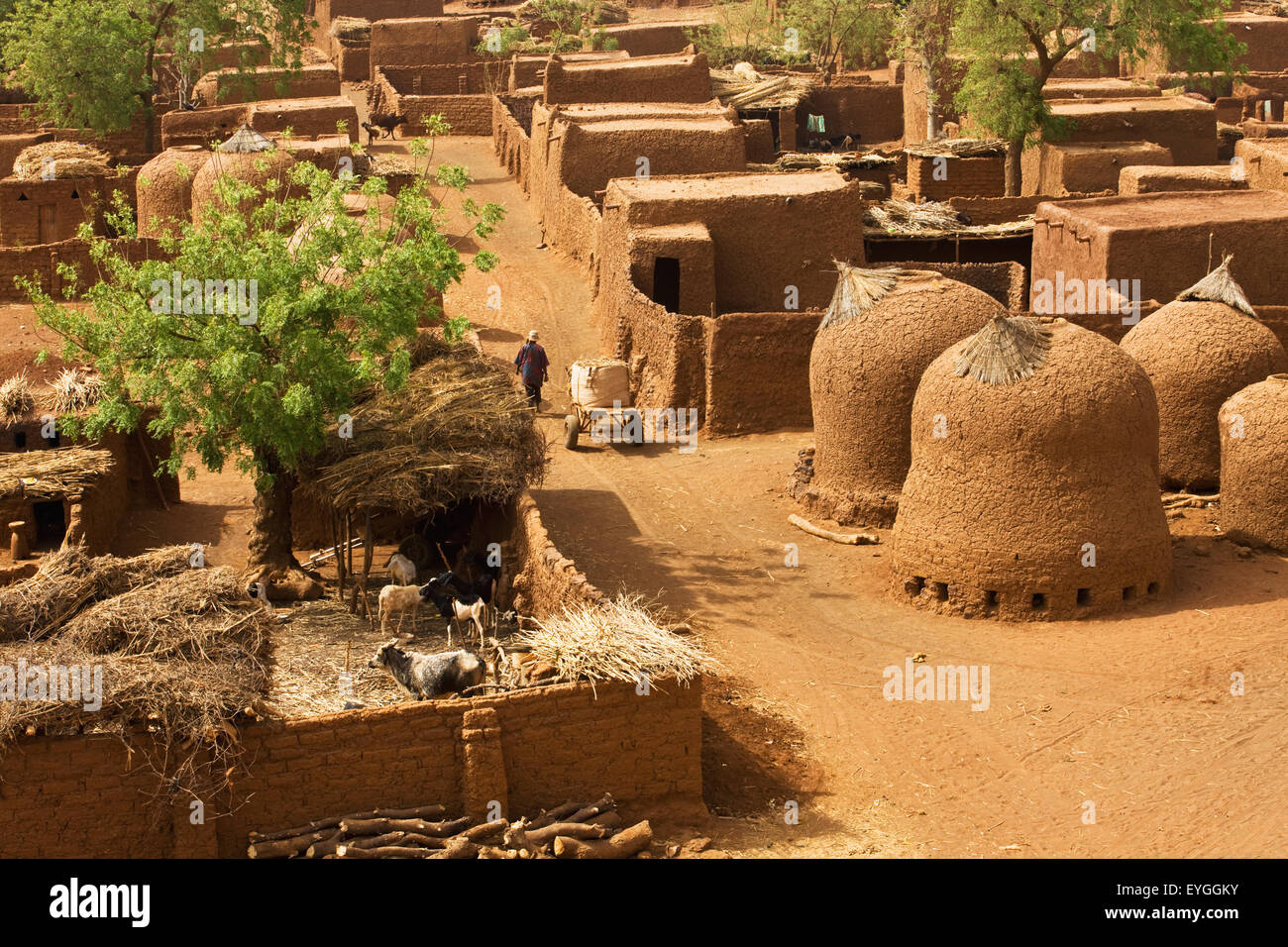 Au Niger, le Centre du Niger, Tahoa, du toit de sa célèbre mosquée de vendredi ; Yaama Village, vue aérienne du Village de Yaama Banque D'Images