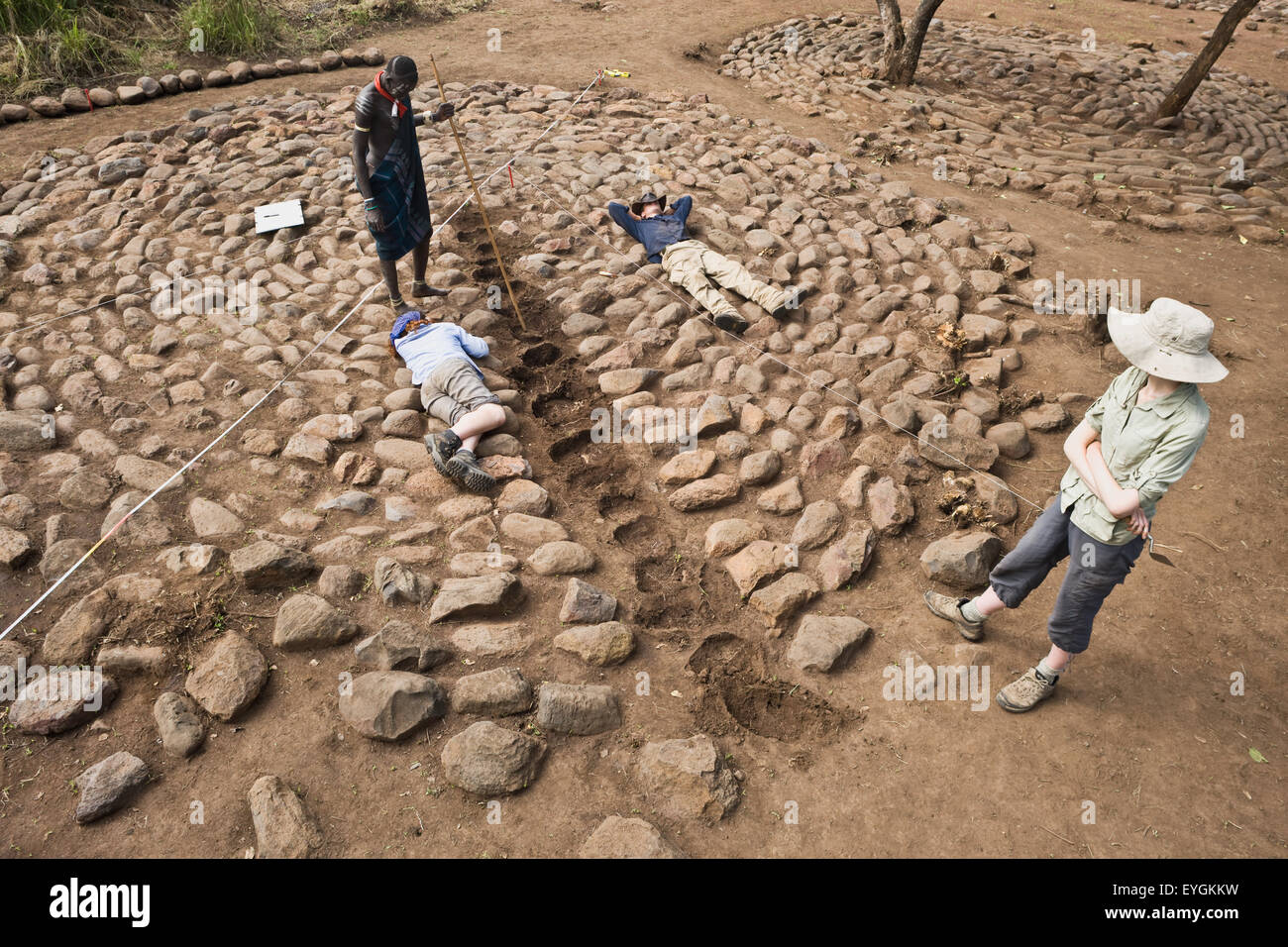L'Éthiopie, de l'ouest de l'Ethiopie, vallée de l'Omo, dans le sud de l'Mursiland Dirikoro ; travail d'archéologie, Banque D'Images