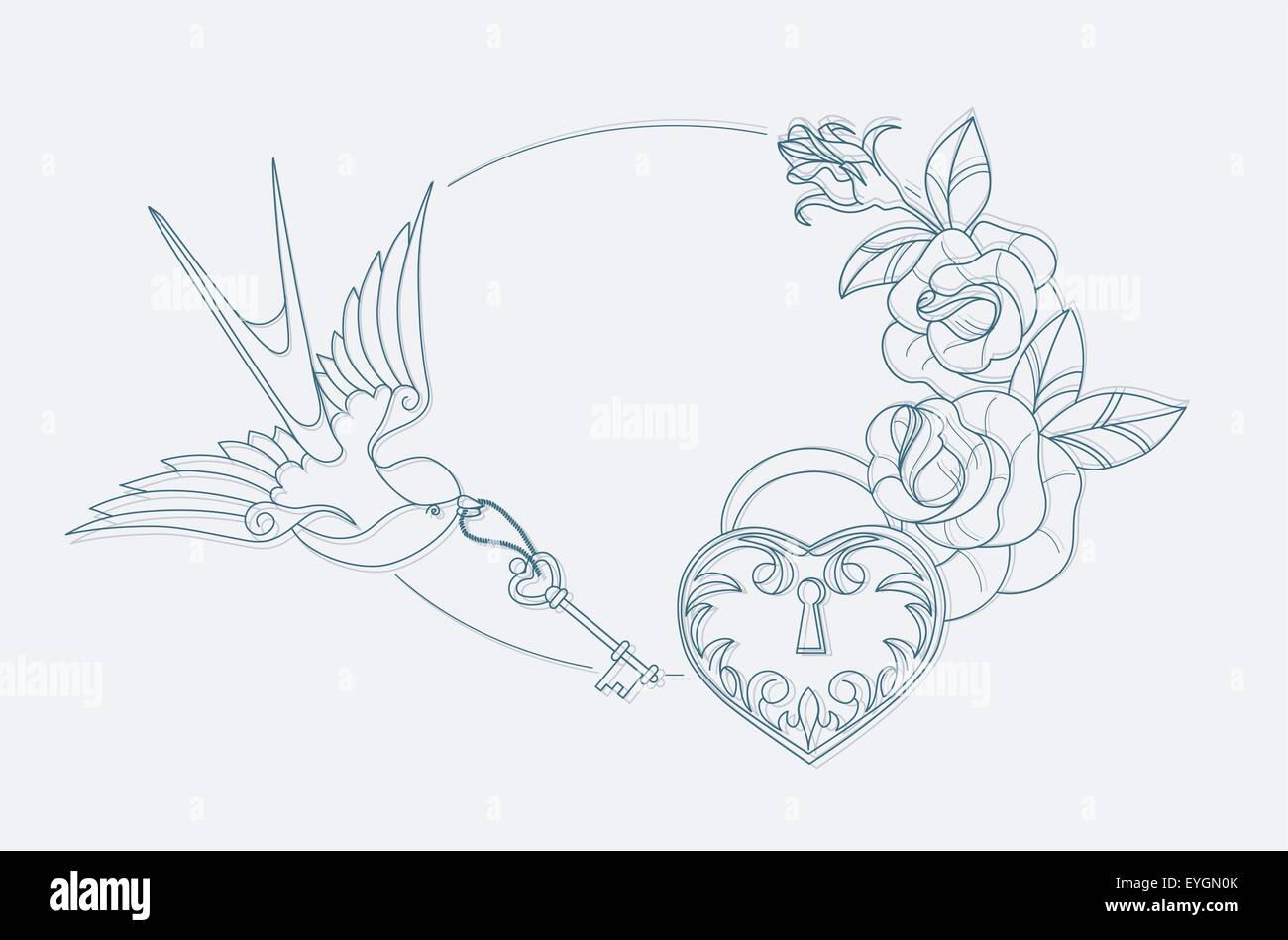 Thème amour coloriage old school tattoo signe Illustration de Vecteur