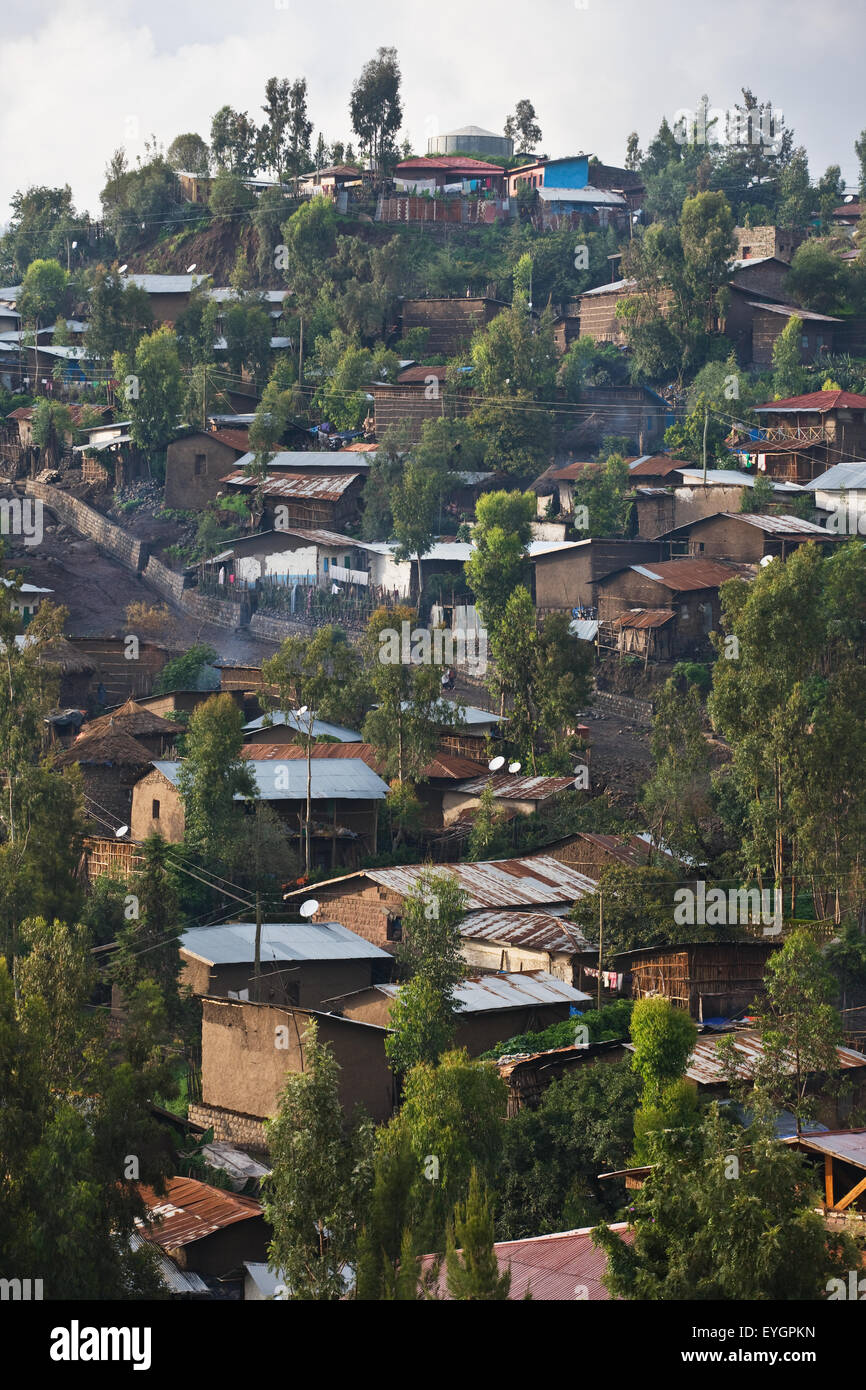 Le nord de l'Éthiopie, vue aérienne du village ; Lalibela Banque D'Images