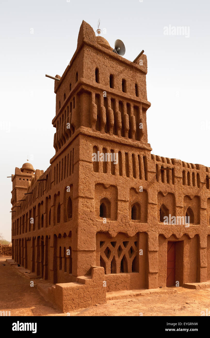 Le centre du Niger, en pisé traditionnel de la mosquée Tahoa (Région Centre du Niger) ; Yaama Village Banque D'Images