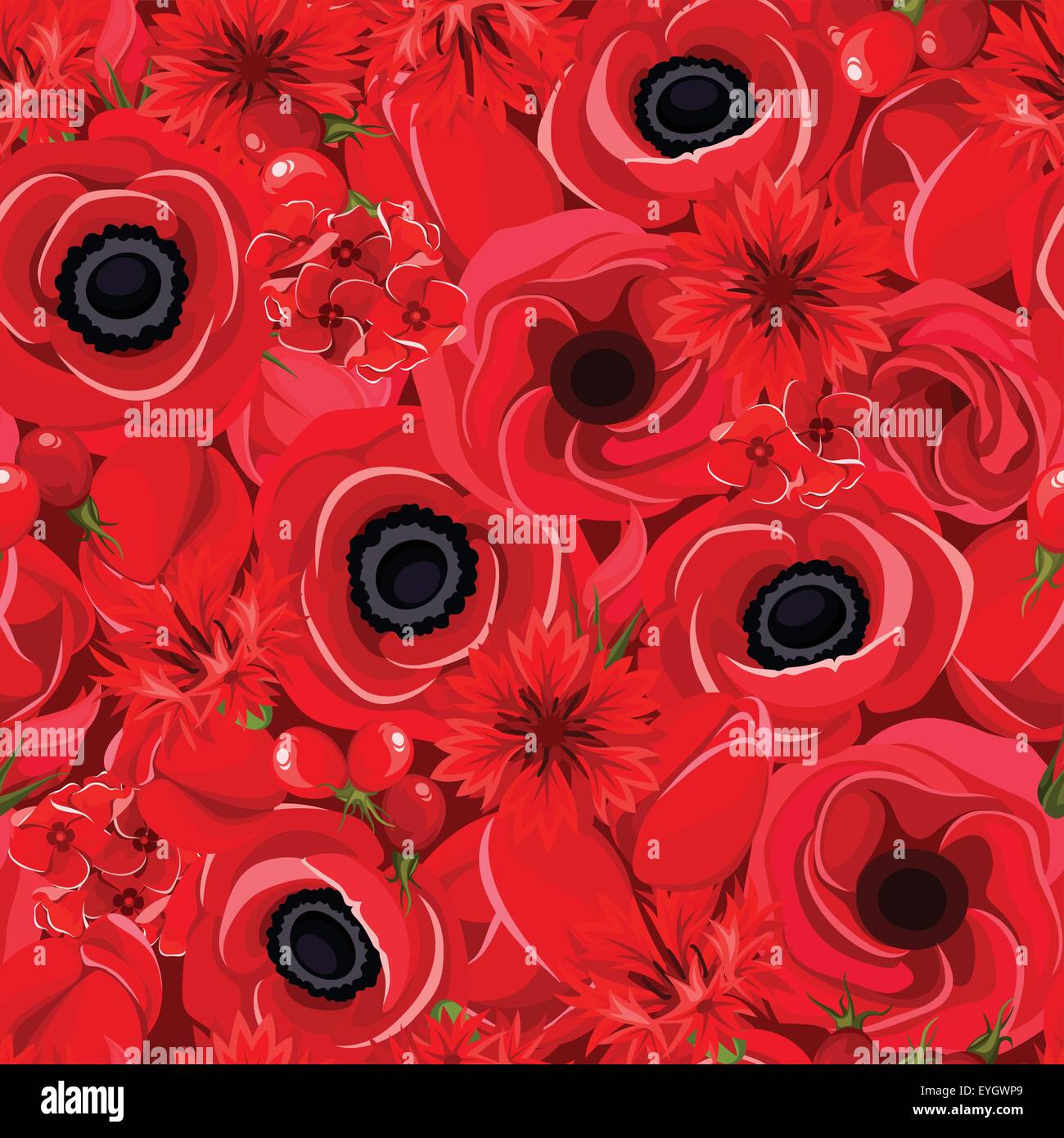 Fond transparent avec diverses fleurs rouges. Vector illustration. Illustration de Vecteur