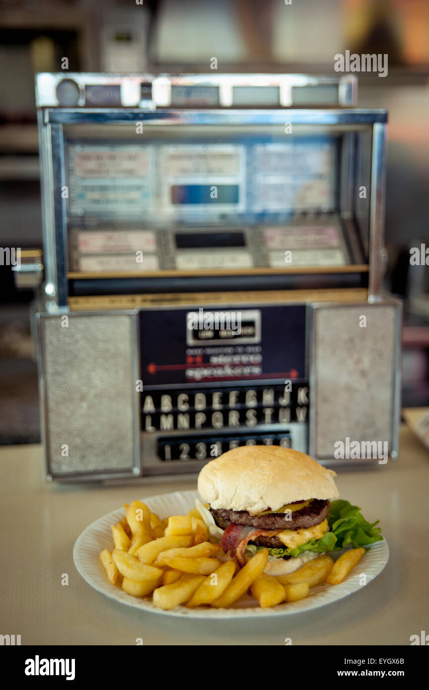 Repas avec Jukebox dans les Docklands, London, UK Banque D'Images