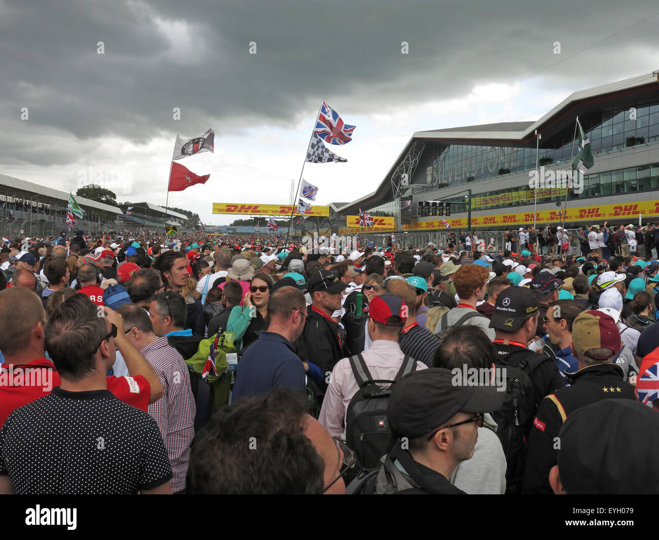 Les foules au Grand Prix de Grande-Bretagne à Silverstone F1 Banque D'Images