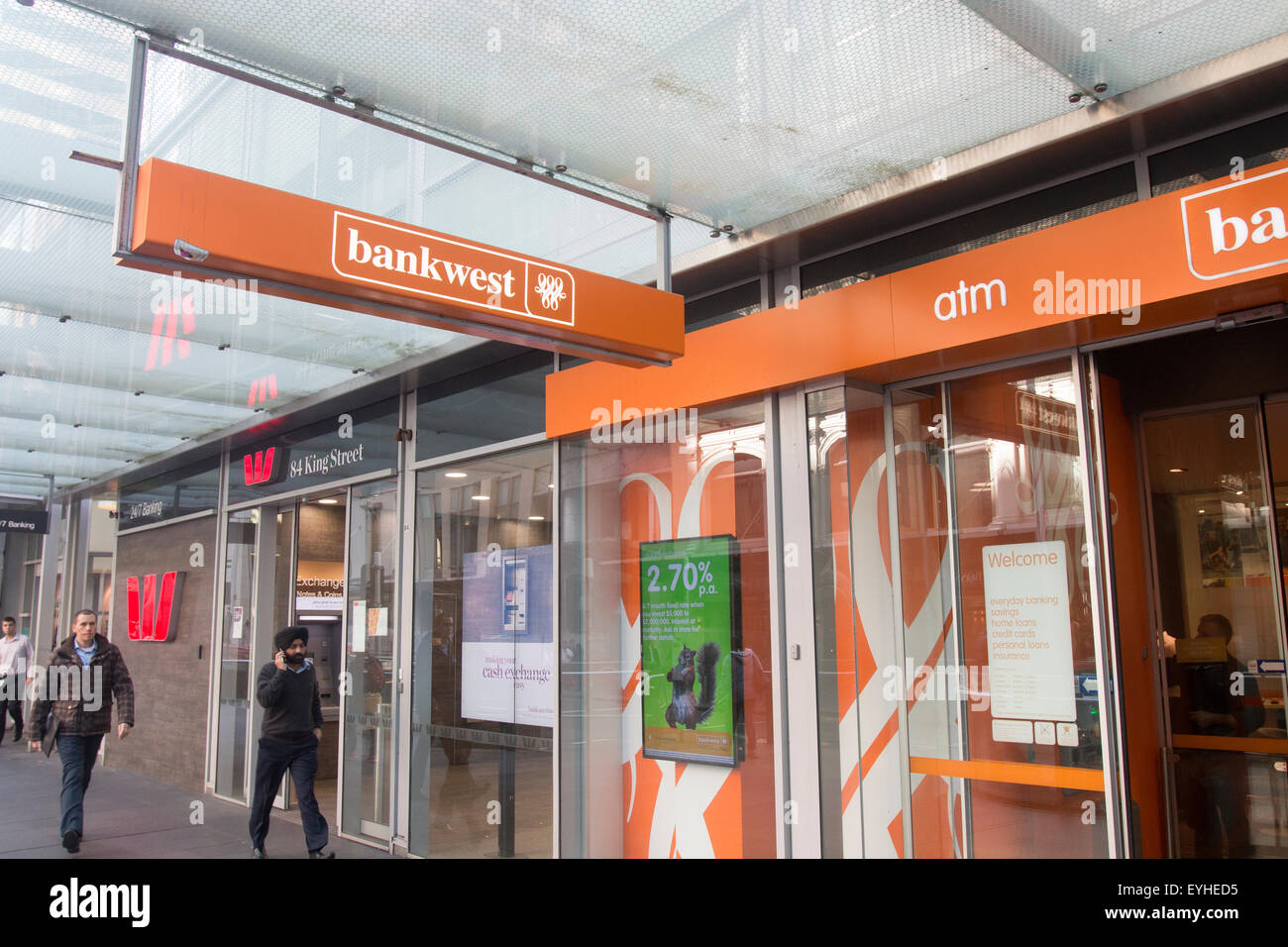 Succursales / filiale de banque Bankwest et Westpac dans King Street au cœur du centre-ville de Sydney, Nouvelle Galles du Sud, Australie Banque D'Images