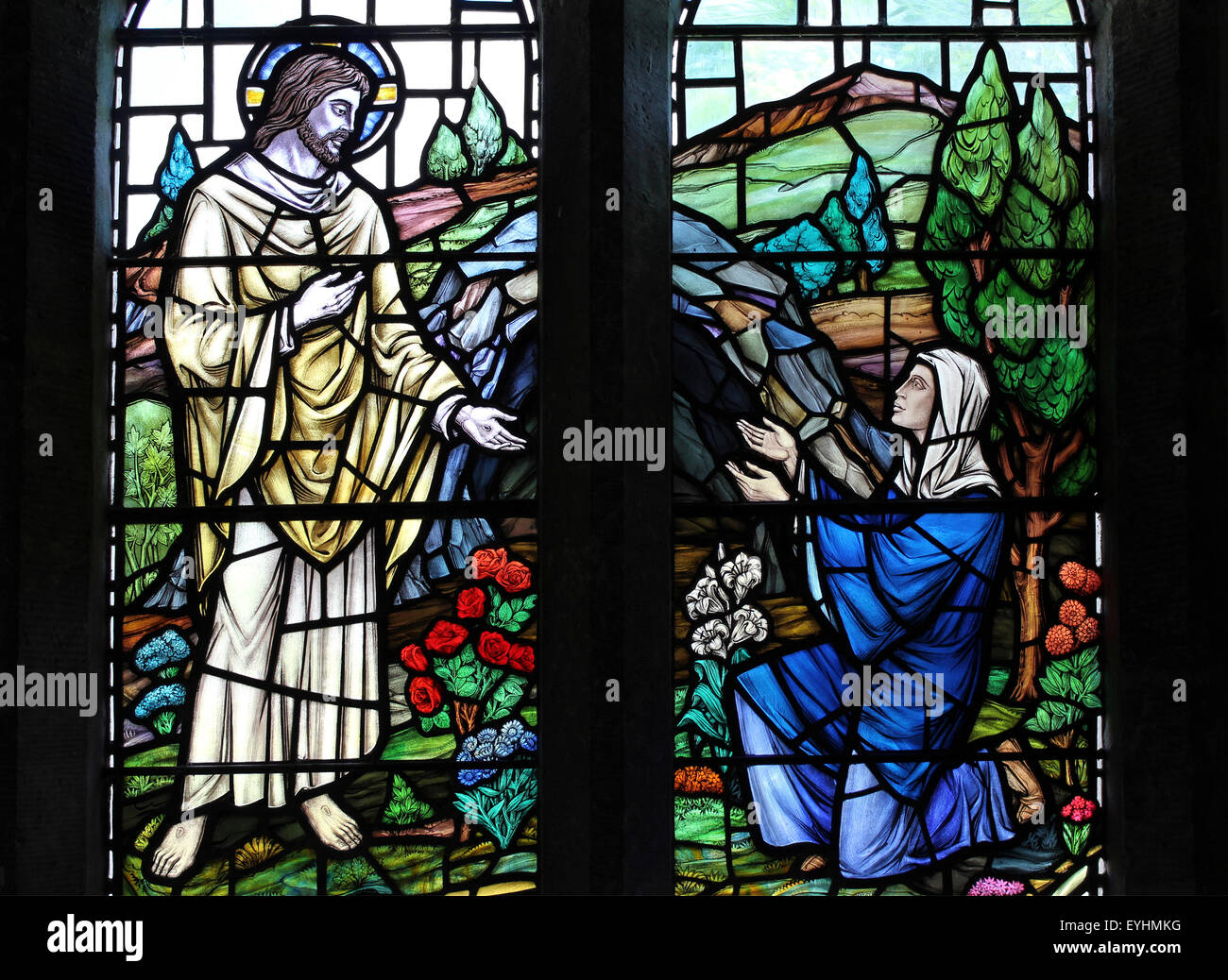 Le Christ ressuscité apparaissant à St Mary Magdalene, Église de St, Seiriol Penmon, Anglesey mur nord du choeur Banque D'Images