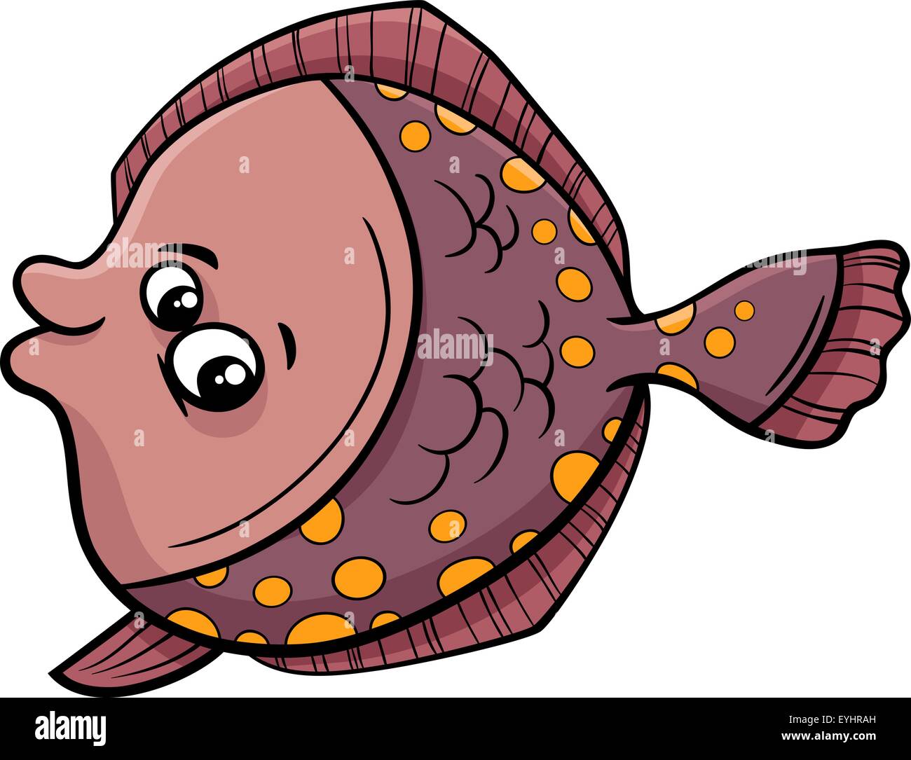 Cartoon Illustration de poisson plie Funny Animal Sea Life Illustration de Vecteur