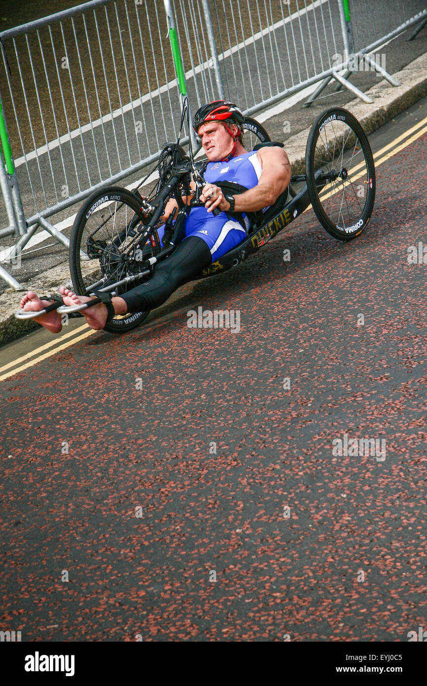 Dextro Energy Triathlon - ITU World Championship Series Londres- vélo de Paratriathlon. Banque D'Images