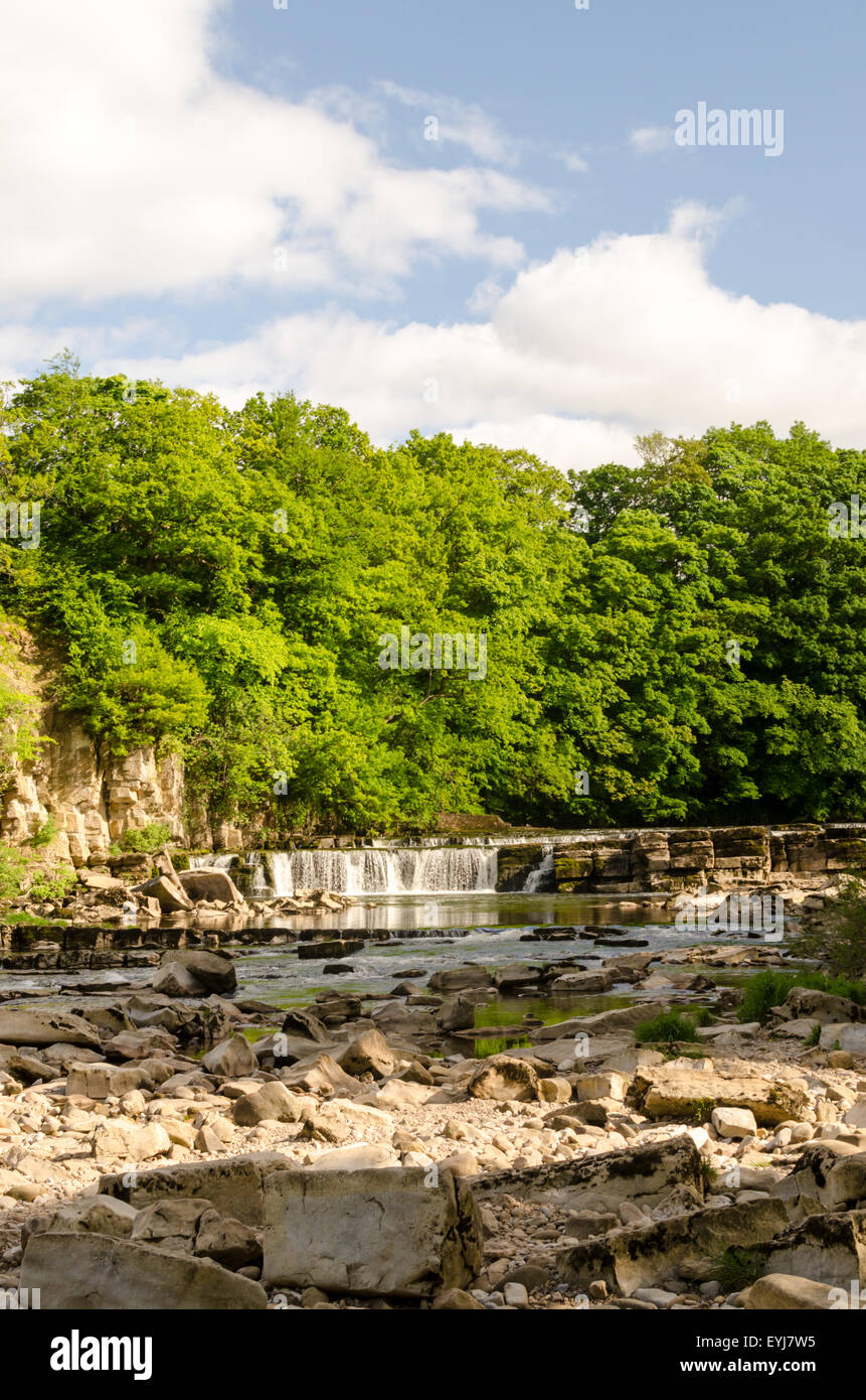 Cascade de la rivière Swale et Riverside à Richmond, North Yorkshire Banque D'Images