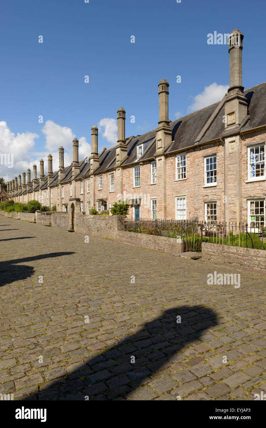 Rangées de maisons à proximité des vicaires, Wells, Somerset, la plus ancienne rue résidentielle dans l'Europe. Banque D'Images