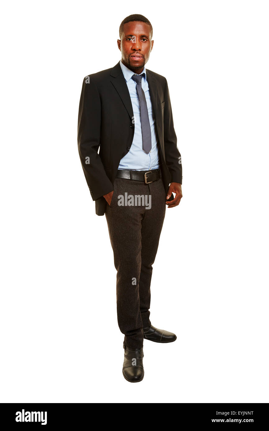 African business manager debout dans un costume isolé sur fond blanc Banque D'Images