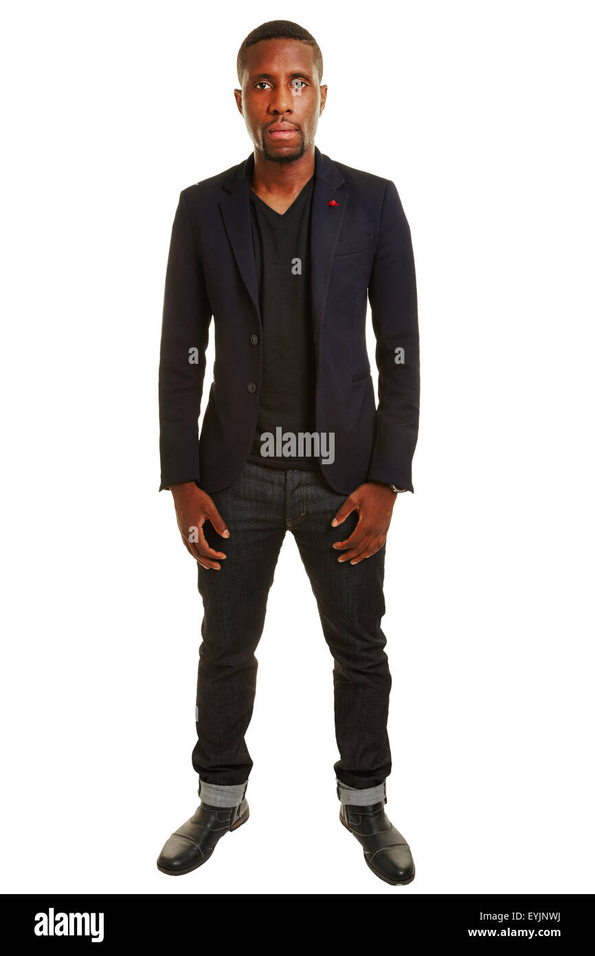 Homme noir comme étudiant dans un projectile de corps complet isolé sur fond blanc Banque D'Images