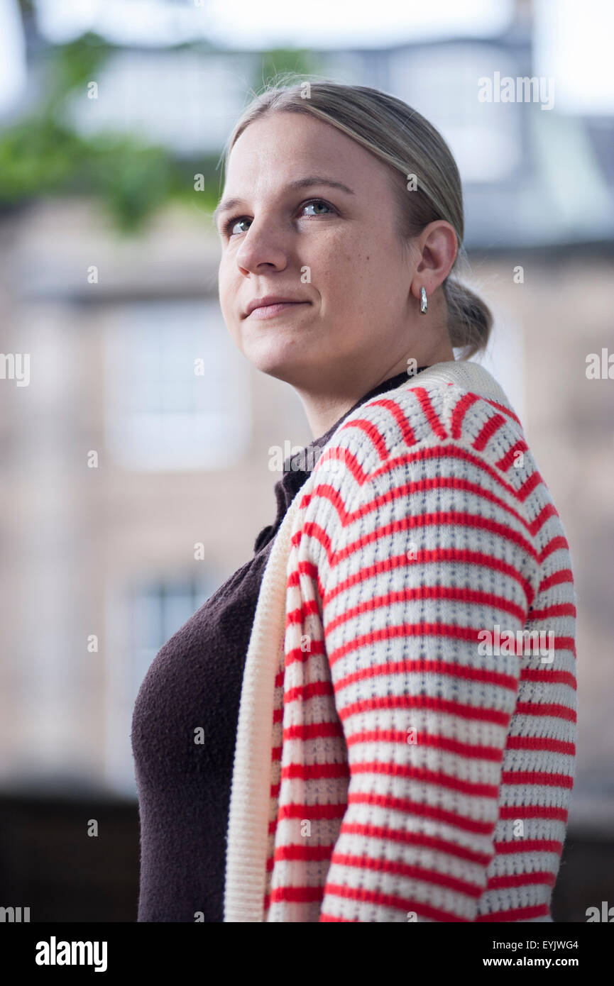 TV news producteur, Erin Lange, apparaissant à l'Edinburgh International Book Festival. Banque D'Images