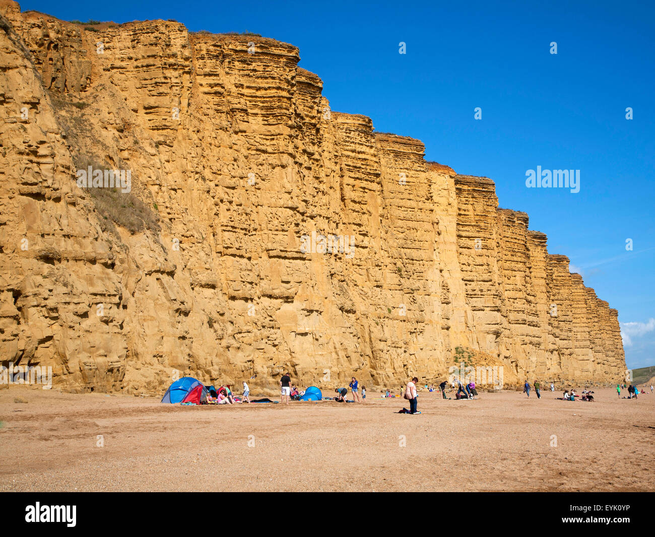 Falaises de grès et West Bay Beach, Bridport, Dorset, England, UK Banque D'Images
