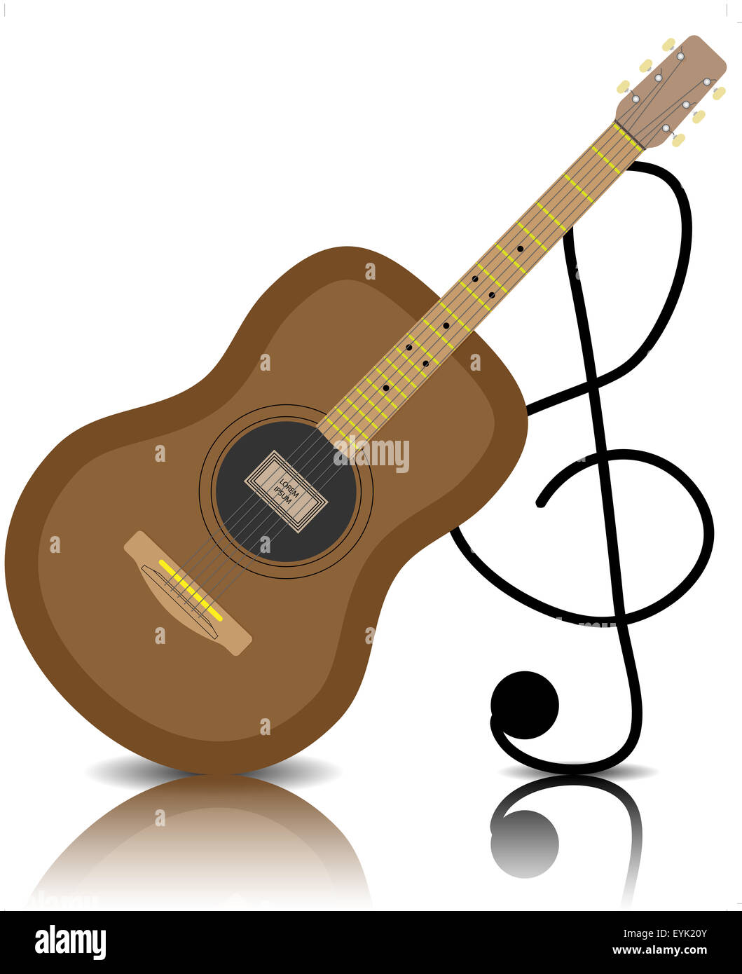 Guitare acoustique avec une clé de sol. Instrument de musique, classique, son string et jouer, vector illustration graphique Banque D'Images