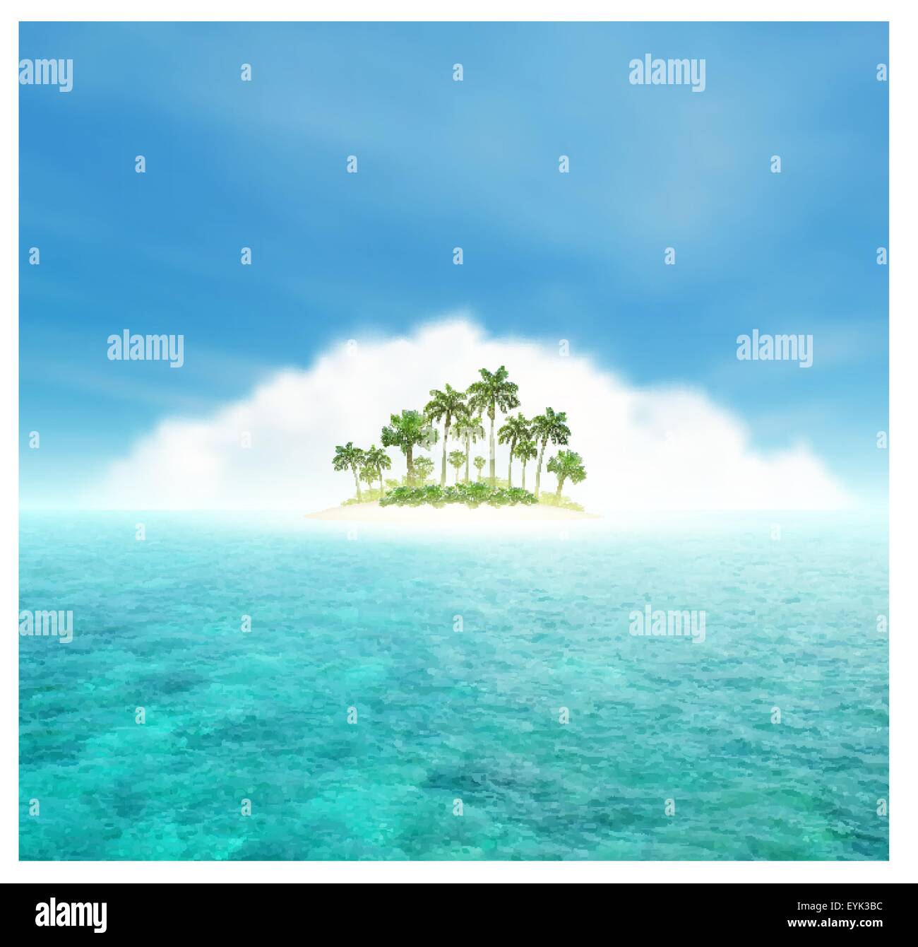 Ciel, nuage, océan et île tropicale avec palmiers Illustration de Vecteur