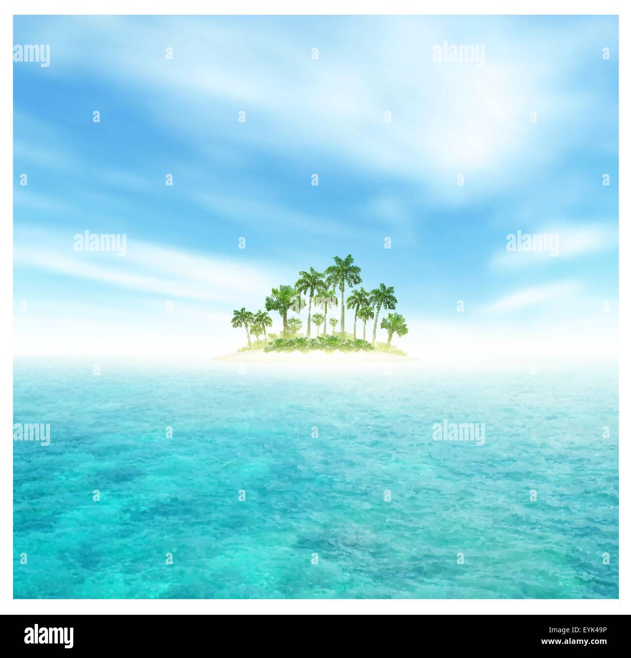 Ciel, l'océan et l'île tropicale avec palmiers Illustration de Vecteur