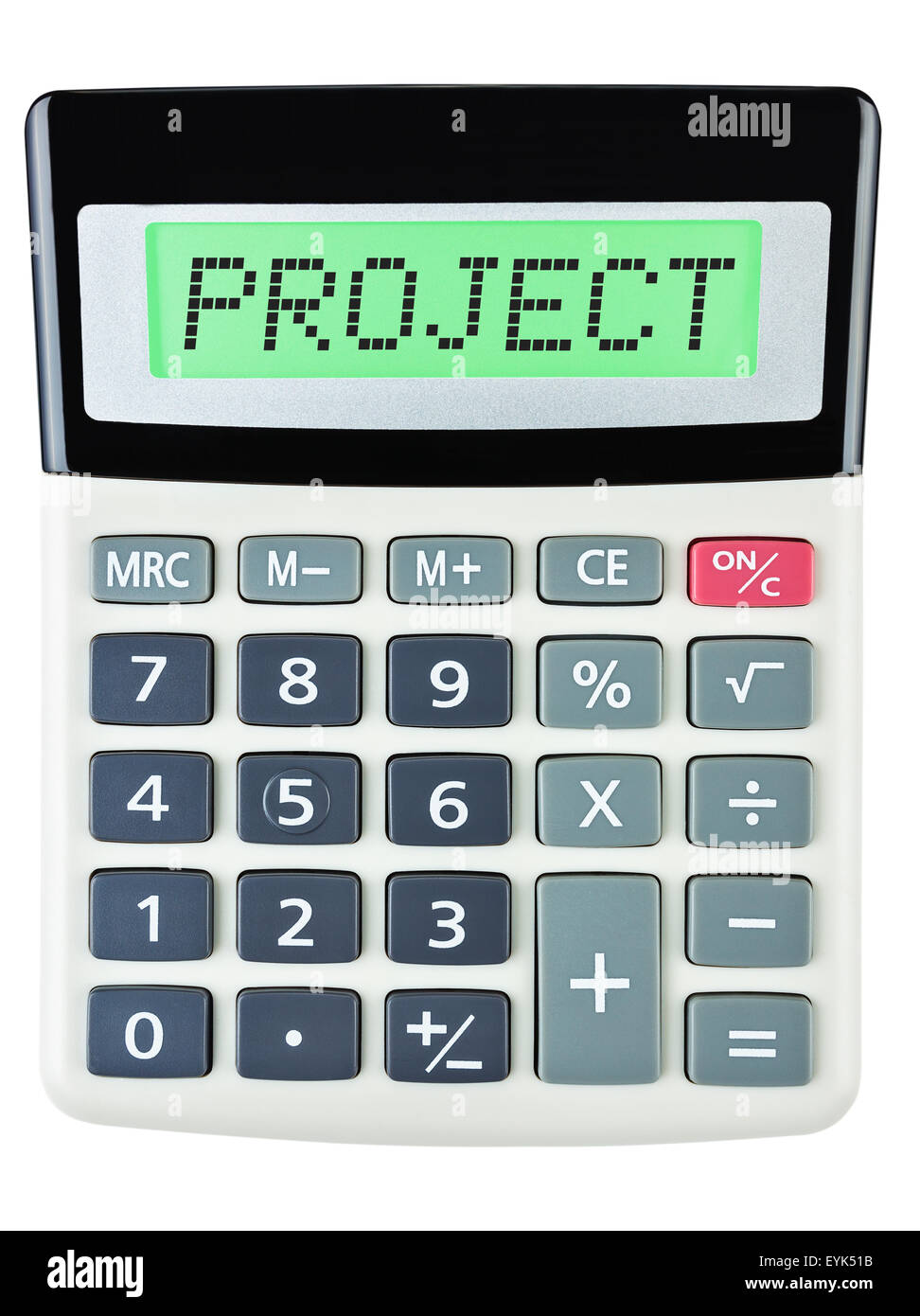 Calculatrice avec Projet sur l'affichage sur fond blanc Banque D'Images