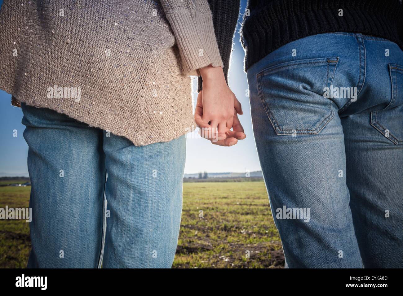 Young couple holding hands, vue arrière Banque D'Images