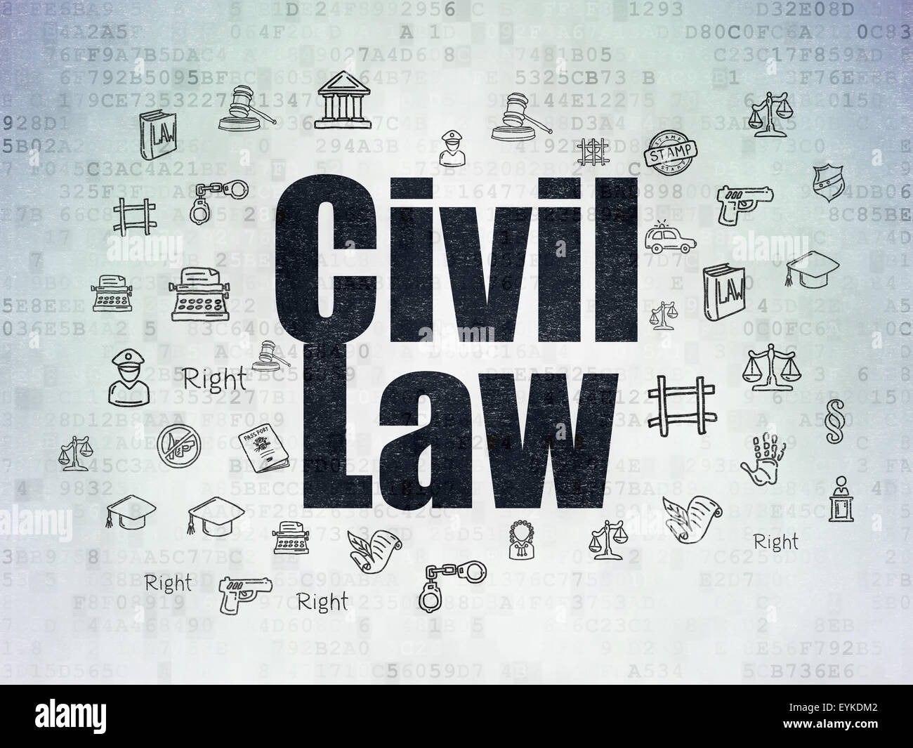 Concept de droit : Droit civil sur fond de papier numérique Banque D'Images