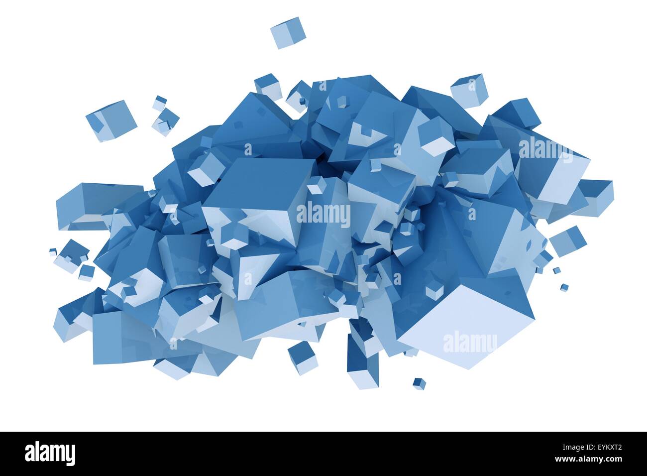 Cubes bleus Composition Claster isolé sur fond blanc. Illustration 3D cubes. Banque D'Images