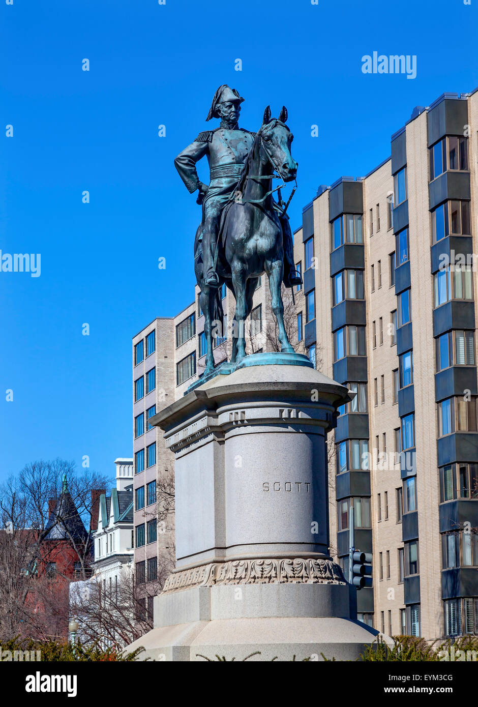 Le Lieutenant-général Winfield Scott Memorial Statue Scott Circle Washington DC. Statue en bronze dédiée en 1874 Banque D'Images
