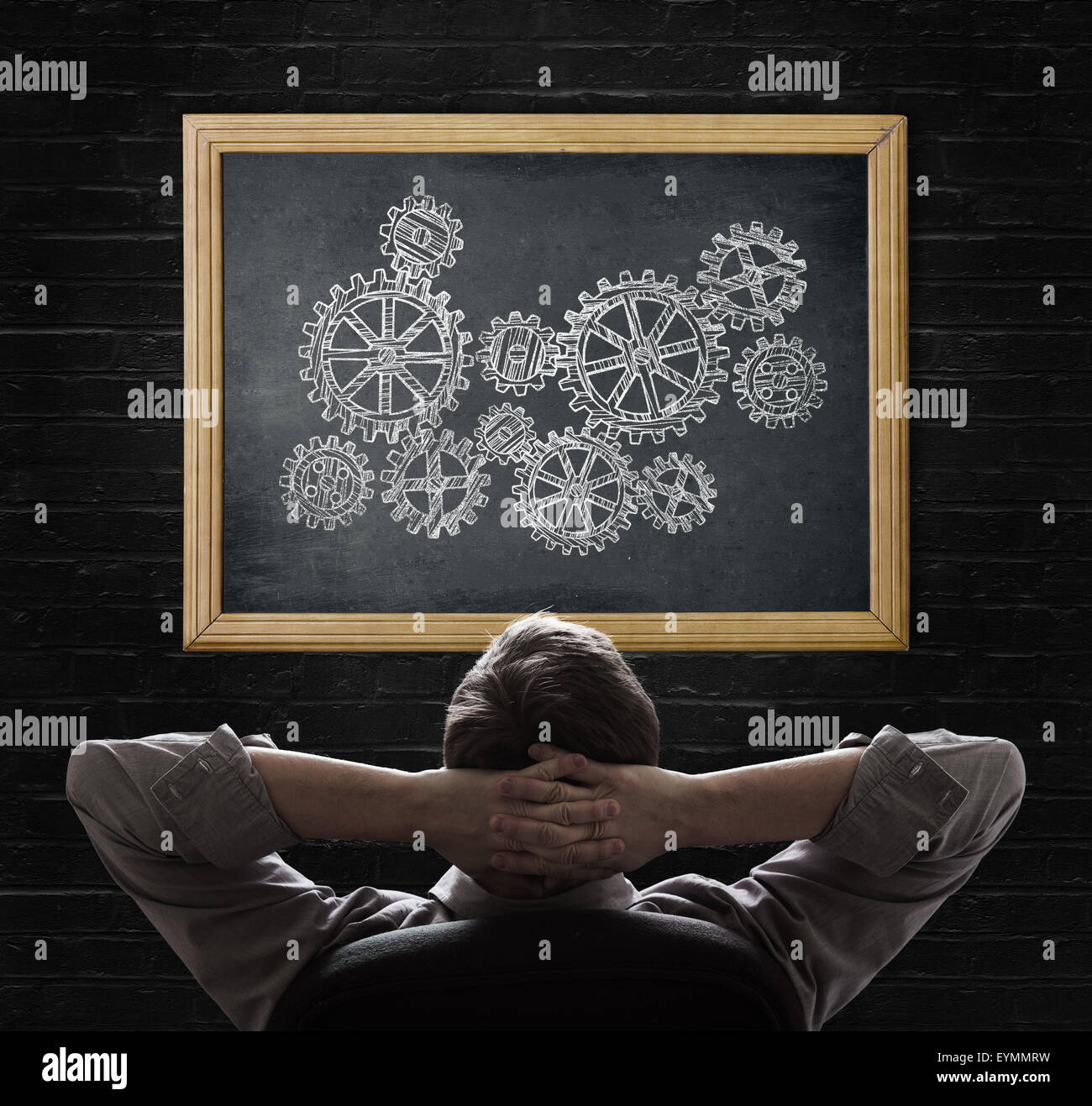 Concept d'affaires à la recherche sur les processus de travail avec tableau noir Banque D'Images