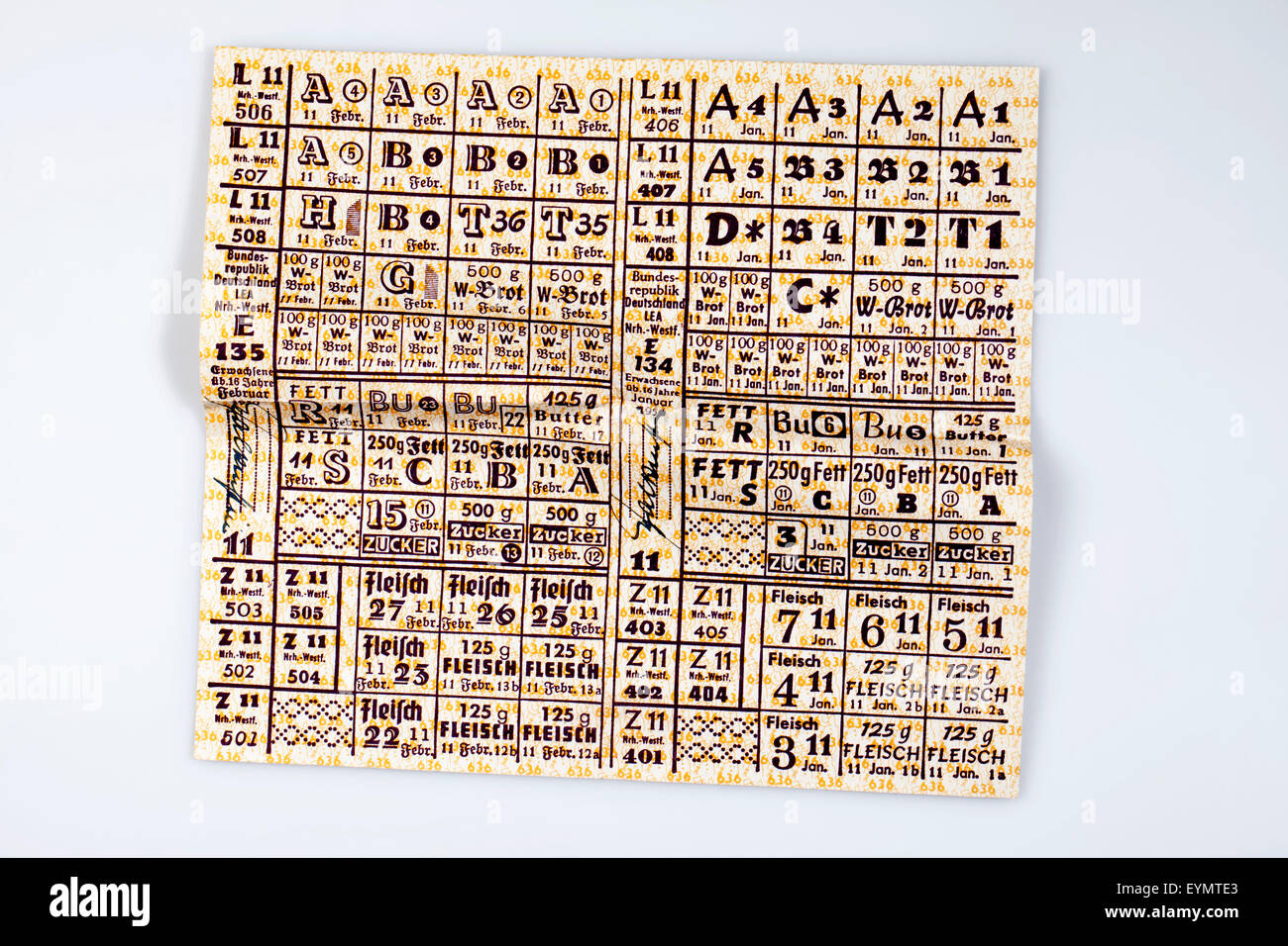 Les cartes de rationnement de l'après-guerre d'acheter des produits pour la Nutrition, 1950, Berlin, République fédérale d'Allemagne, de l'Europe Banque D'Images