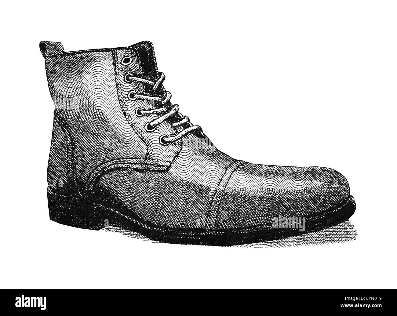 Illustration numérique de l'original d'une chaussure, dans le style des gravures anciennes. Banque D'Images