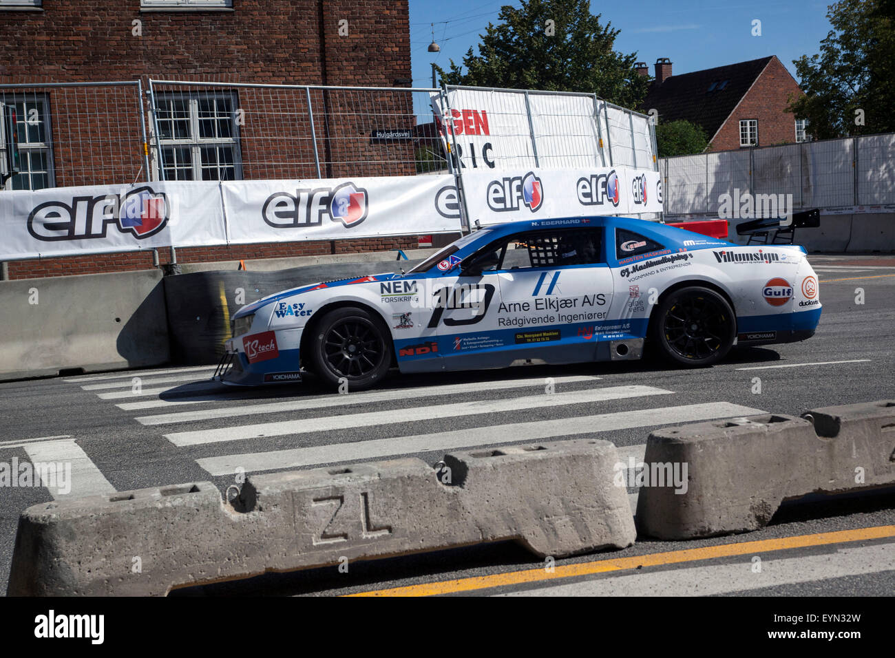 Copenhague, Danemark, 1er août 2015. Nicolai pilote Eberhard race dans sa Chevrolet Camaro par une courbe dans le Championnat danois Thundersport (DTC) race à Copenhague Historic Grand Prix Credit : OJPHOTOS/Alamy Live News Banque D'Images