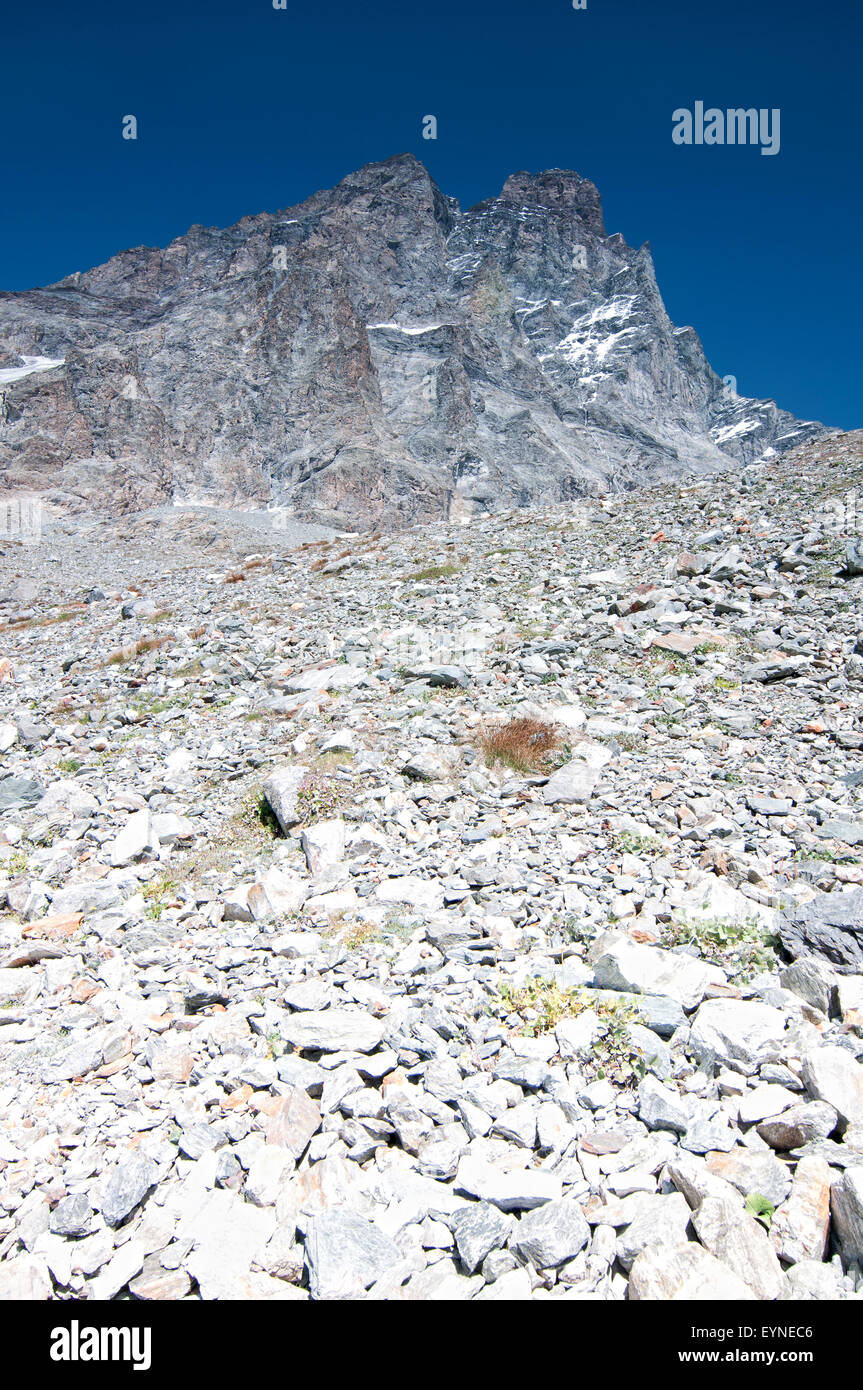 Vue sur le Mont Cervin Le Cervin ( ) de Cervinia. Vallée d'Aoste. Alpes. L'Italie. Banque D'Images