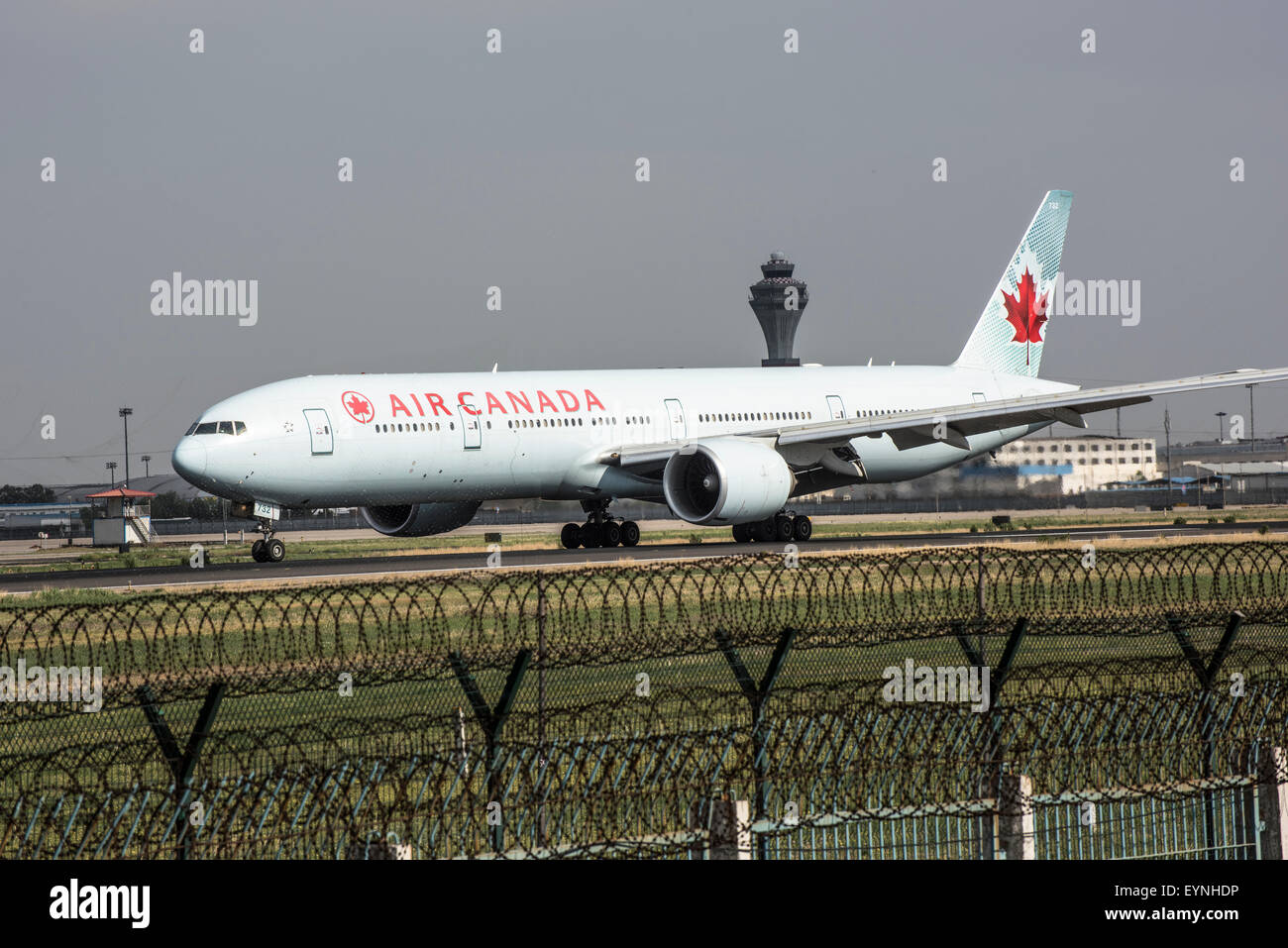 Air Canada avion a atterri à l'aéroport de Pékin Banque D'Images