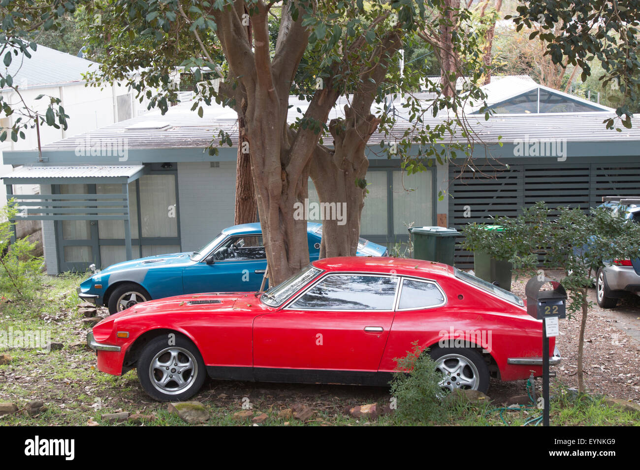Deux voitures vintage Datsun 240Z à Sydney, Australie Banque D'Images