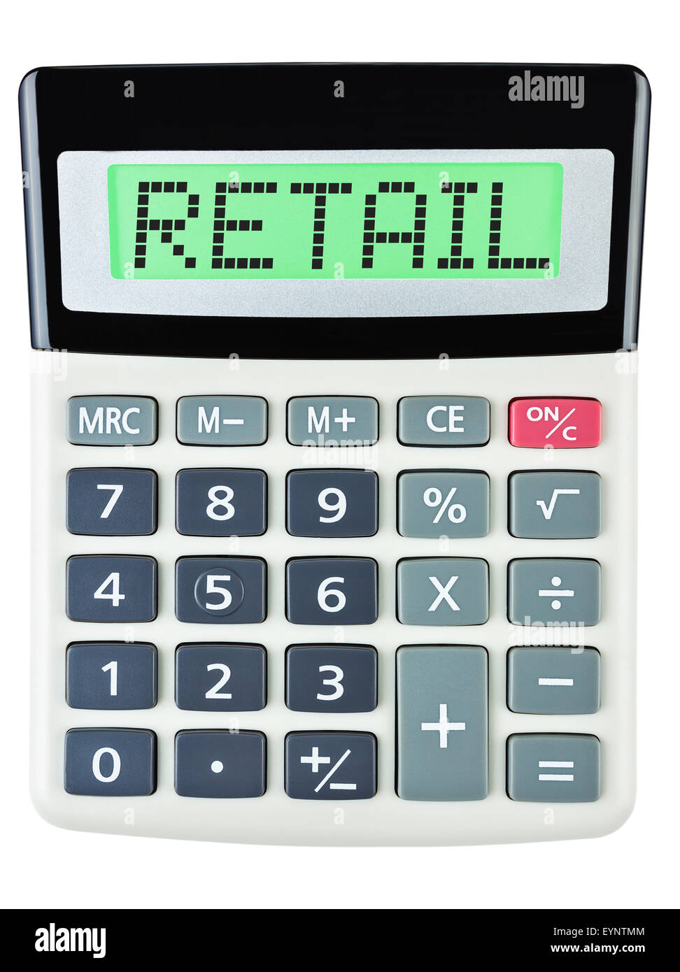 Avec la calculatrice sur l'écran de détail isolé sur fond blanc Banque D'Images