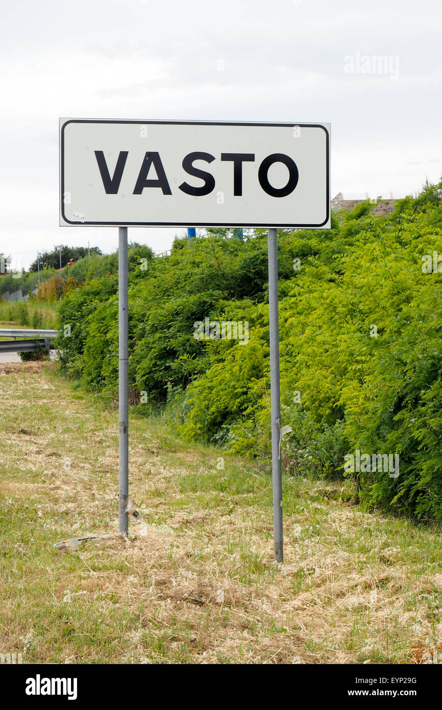 Signe de la route de Vasto. Banque D'Images