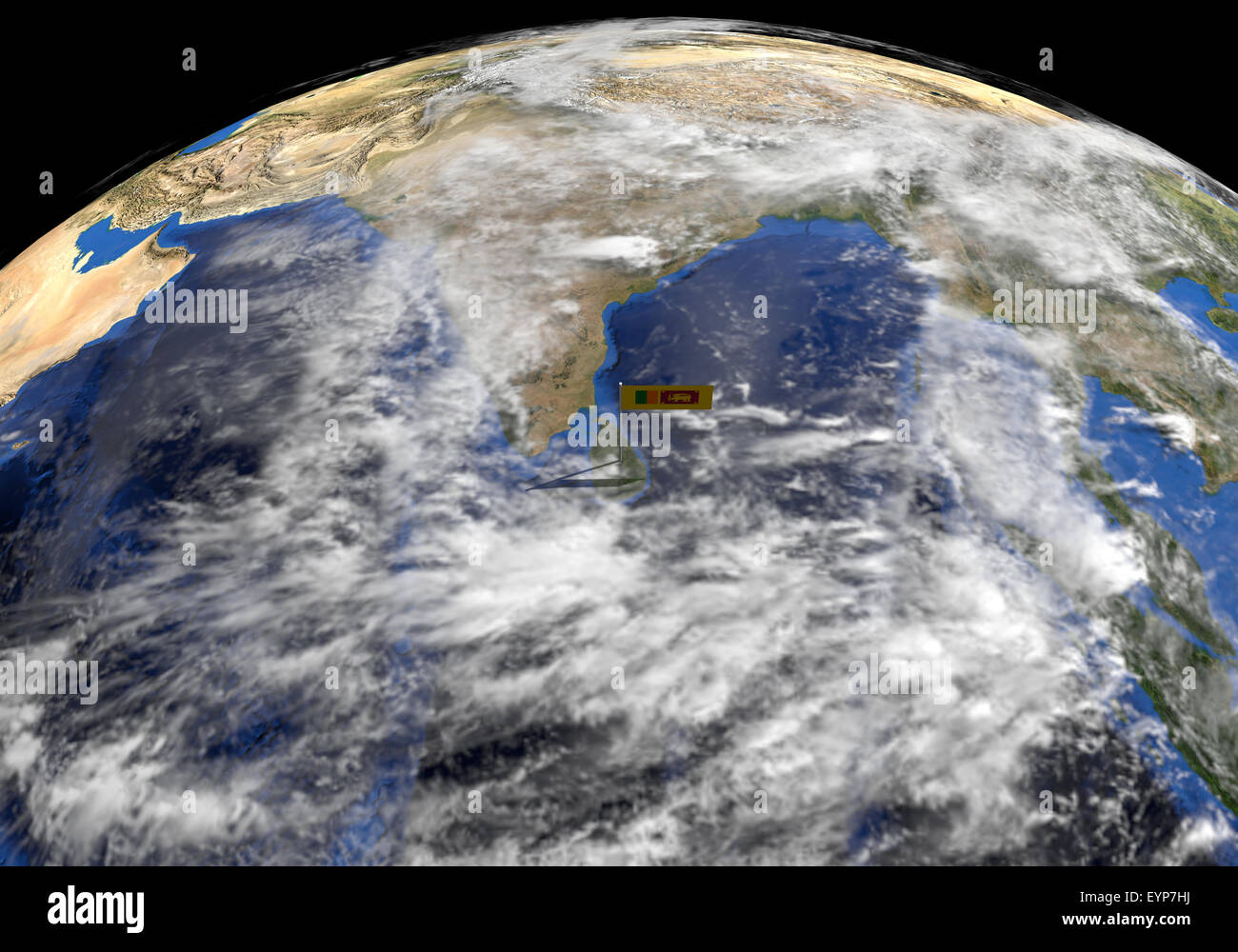 Sri Lanka drapeau sur pole sur terre globe illustration - éléments de cette image fournie par la NASA Banque D'Images